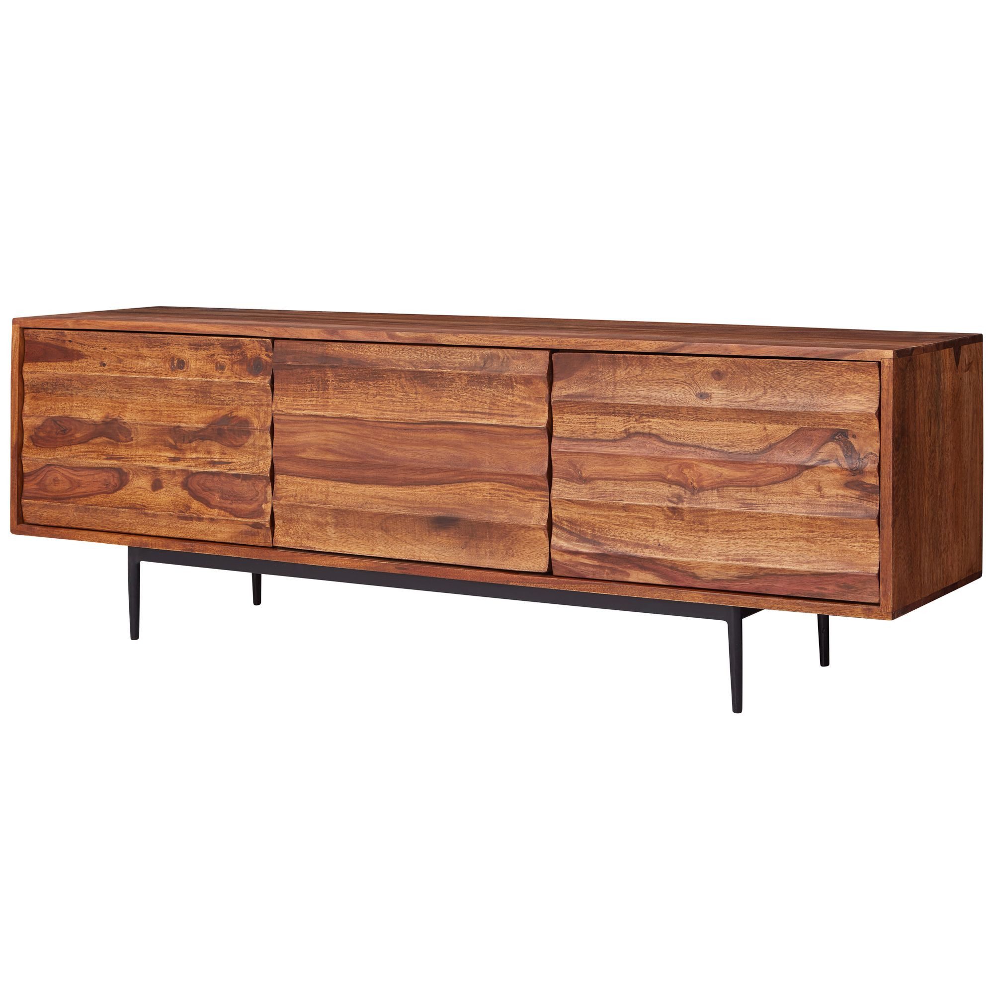 furnicato Lowboard Massivholz Walnuss Finish 147x50x38 cm Braun (1 St), Push-to-open TV-Schrank mit Klappfach für dein Wohnzimmer