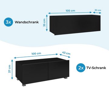 Furnix Wohnwand PUNE8 Mediawand mit TV-Schrank 5-tlg. Loft 210 cm Auswahl, Segment stehend oder hängend- Metallfüße inklusive, ohne LED