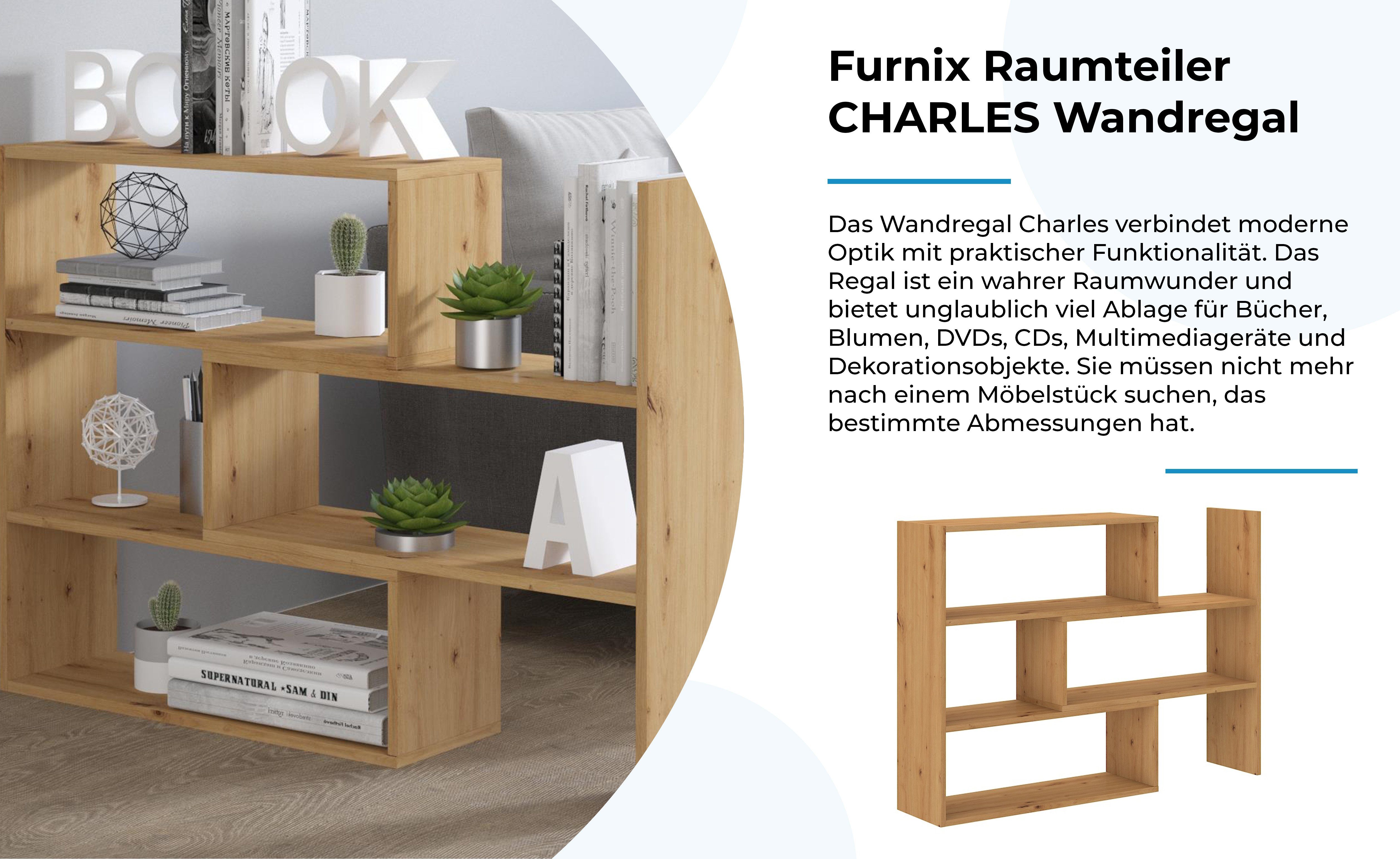 Auswahl, CHARLES in Furnix Varianten 3 Raumteiler Farben ausziehbar 3 Wandregal Eiche Bücherregal Artisan je
