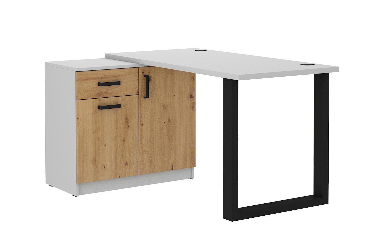 Schreibtisch mit und Ecklösung Büromöbel, 130 Grau MOLUKI Schrank Stauraum Furnix Professionelle Kufenbein Artisan mit