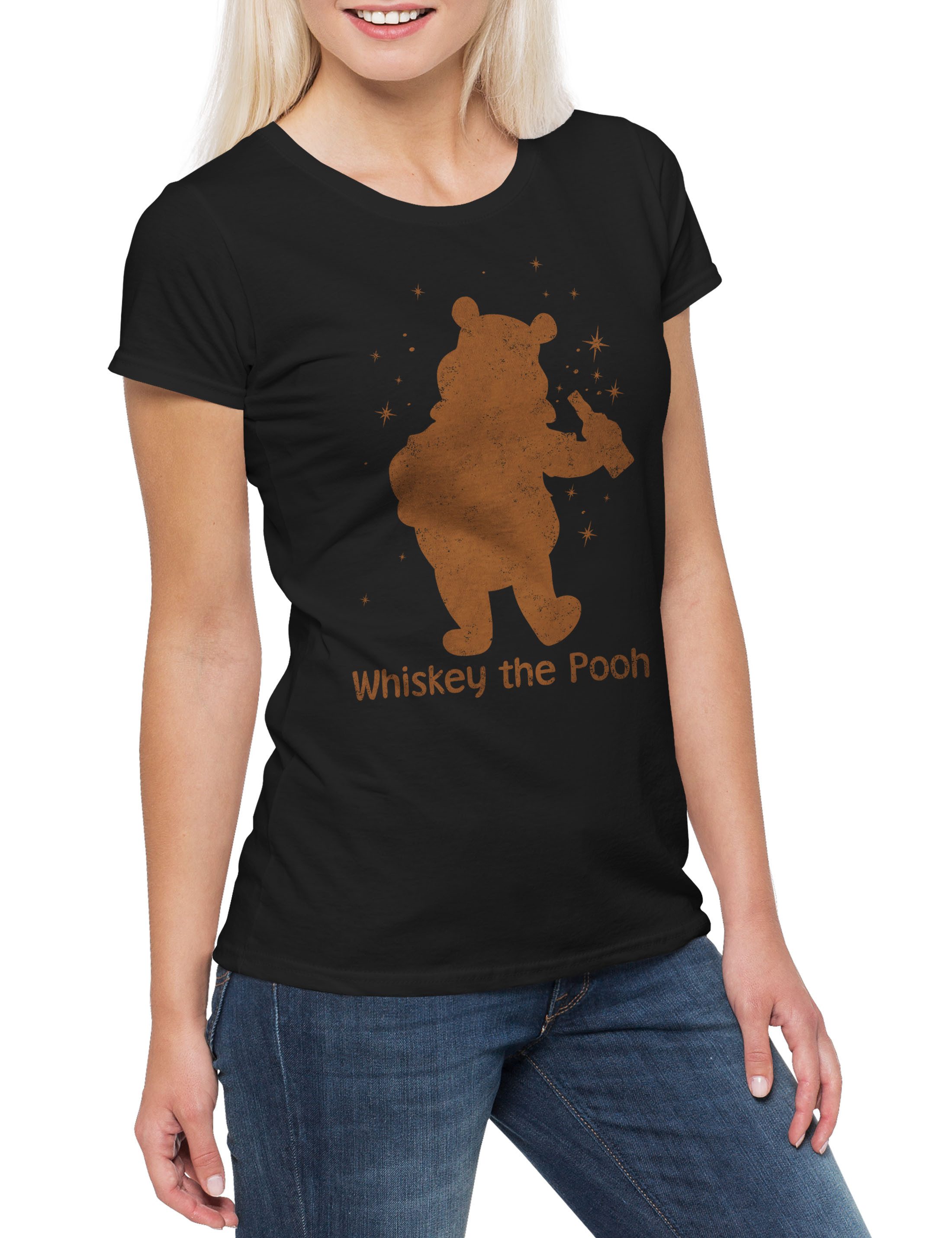 Print-Shirt Whiskey the Pooh Damen T-Shirt Costume Karneval Kostüm Alkohol