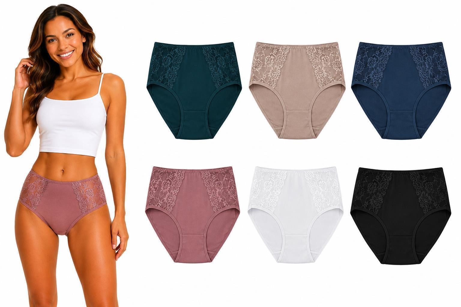 EloModa Taillenslip Damen Slips 6er Pack Baumwolle – bequem & atmungsaktiv (6-St) atmungsaktiv, hautfreundlich, elastisch, formbeständig