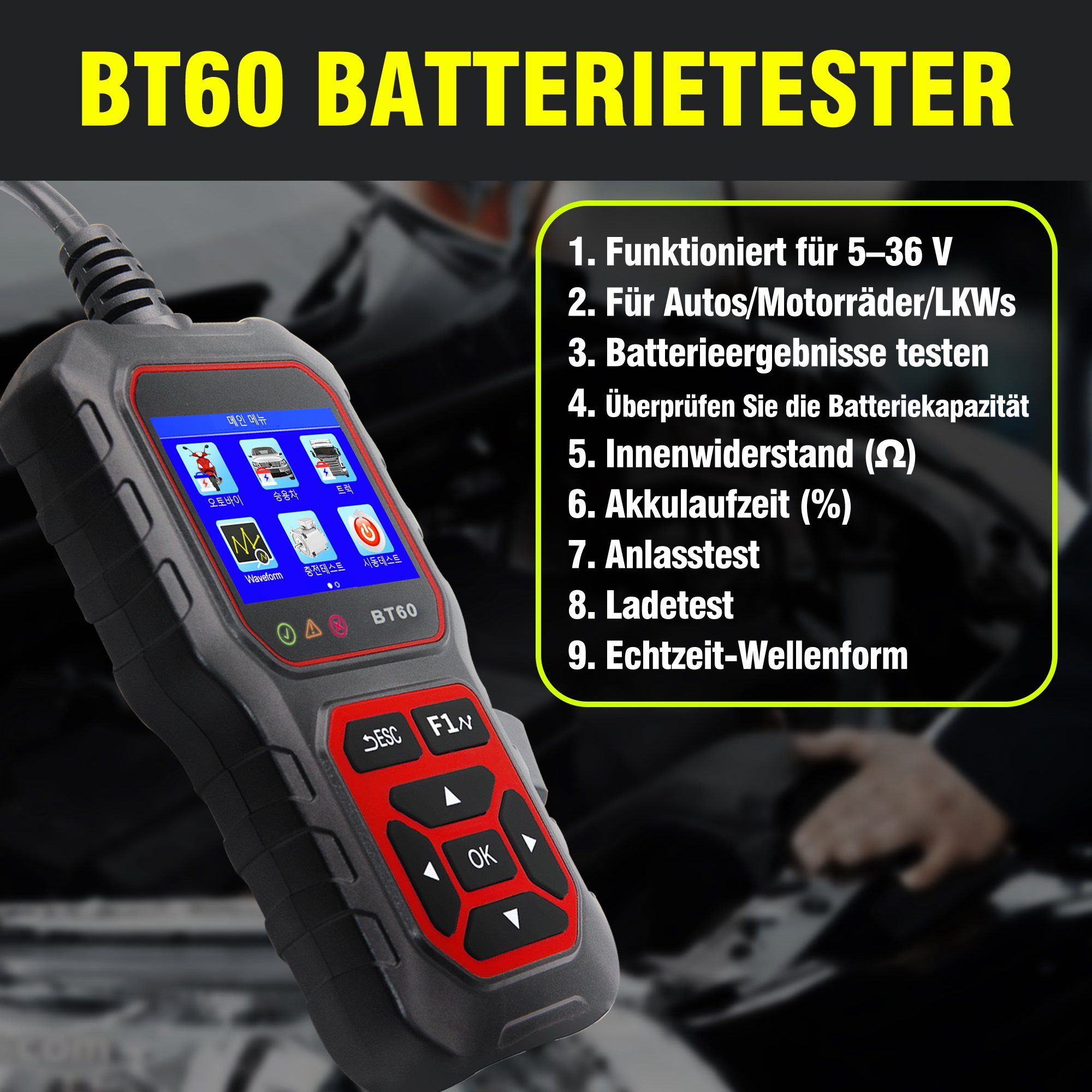 iscooter OBD2-Diagnosegerät BT60 Autobatterie-Tester