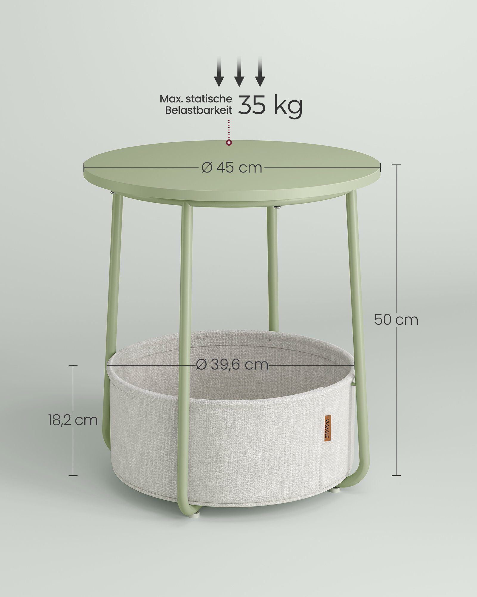 VASAGLE Beistelltisch kleiner Tisch Stauraum für Wohnzimmer, rund, klein, Couchtisch, Wohnzimmertisch, Korb – Bild 4 von 5