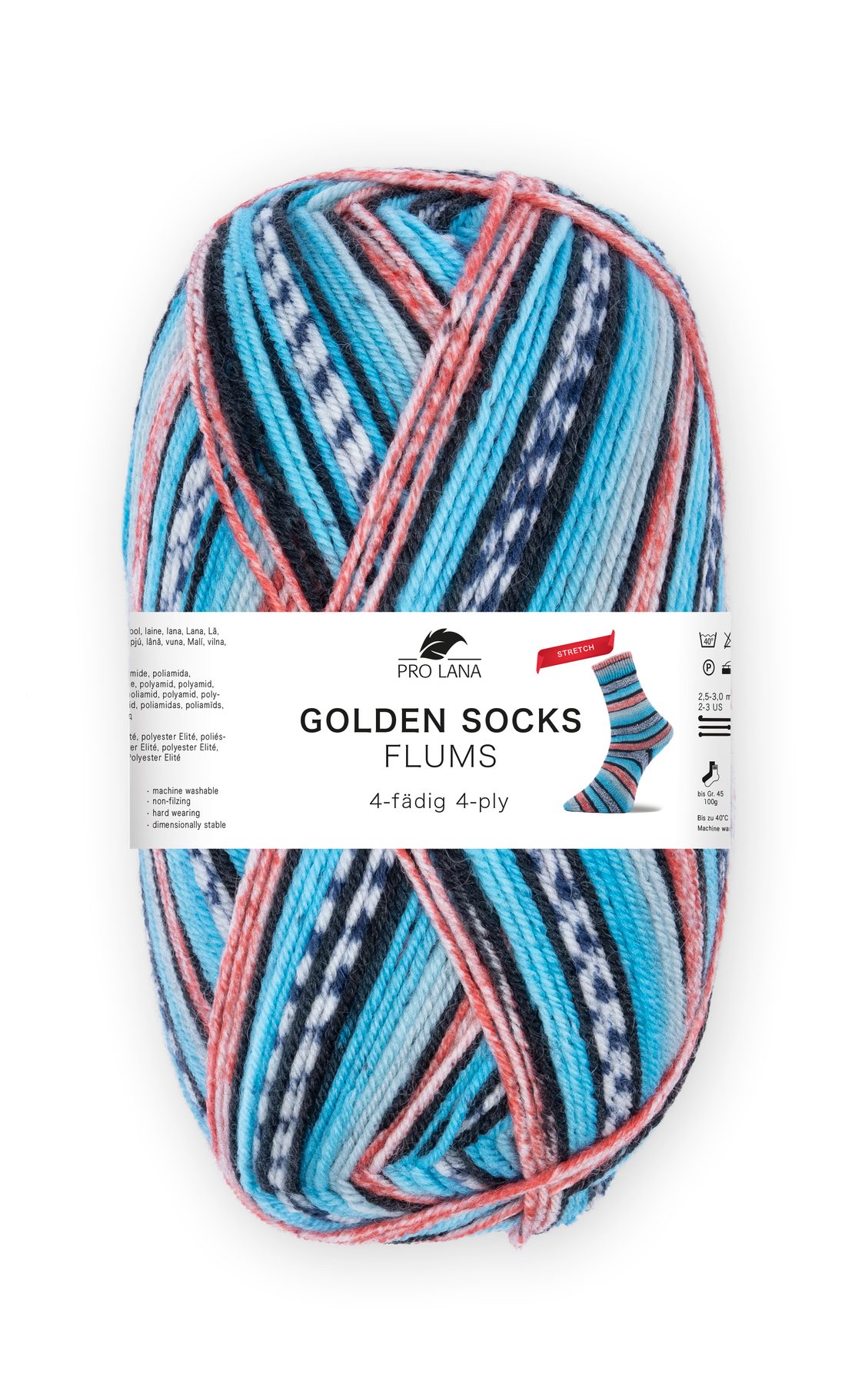 Pro Lana Golden Socks FLUMS STRETCH Häkelwolle, 400 m (Elastische Sockenwolle mit dynamischem Farbspiel), 100 g