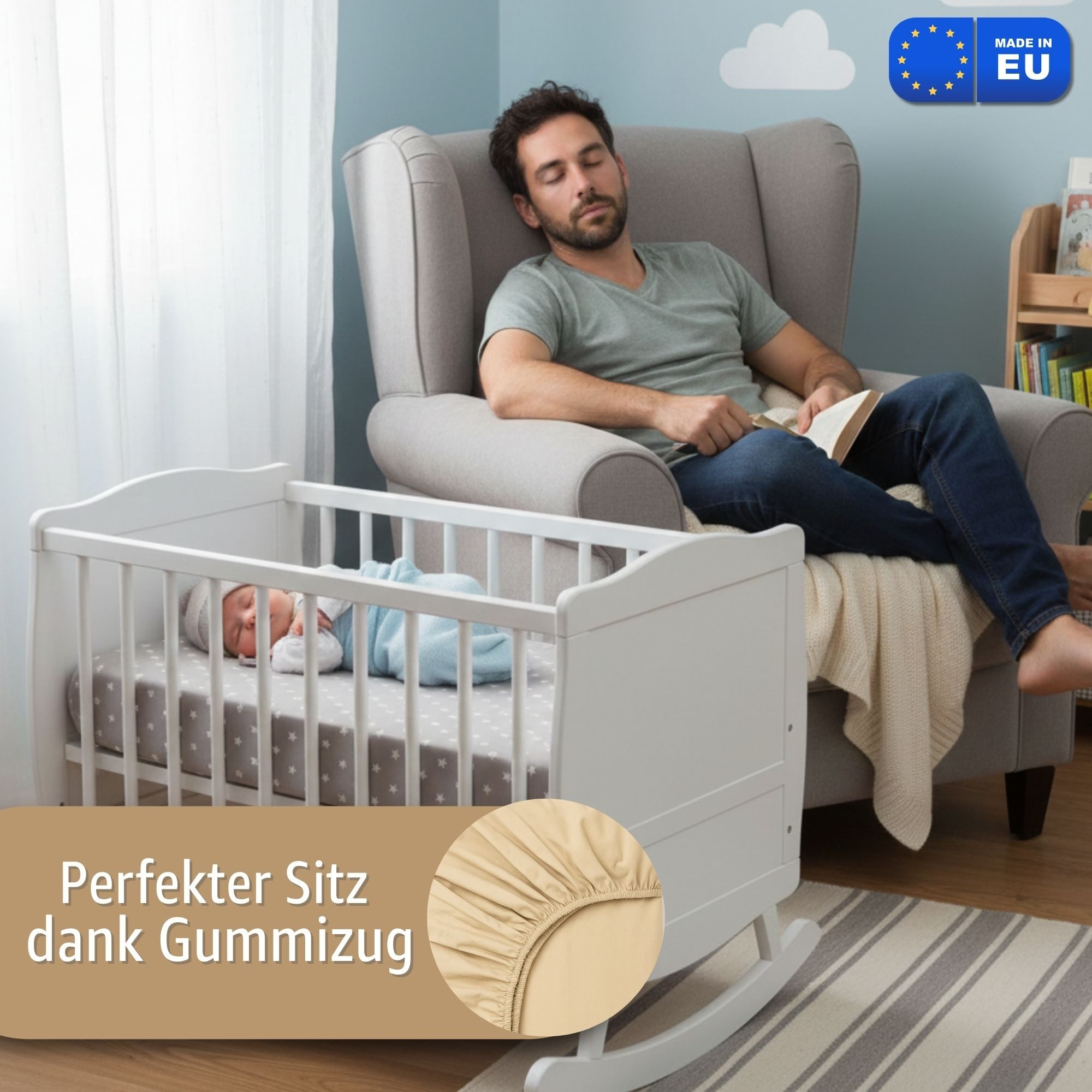 Totsy Baby Spannbettlaken Kinderwagen Stubenwagen Set - 2 x Bezug + wasserdicht Matratzenschoner