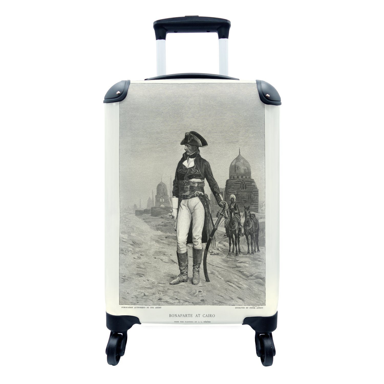 MuchoWow Handgepäckkoffer Illustration von Napoleon Bonaparte auf einem antiken Display, 4 Rollen, Reisetasche mit rollen, Handgepäck für Ferien, Trolley, Reisekoffer