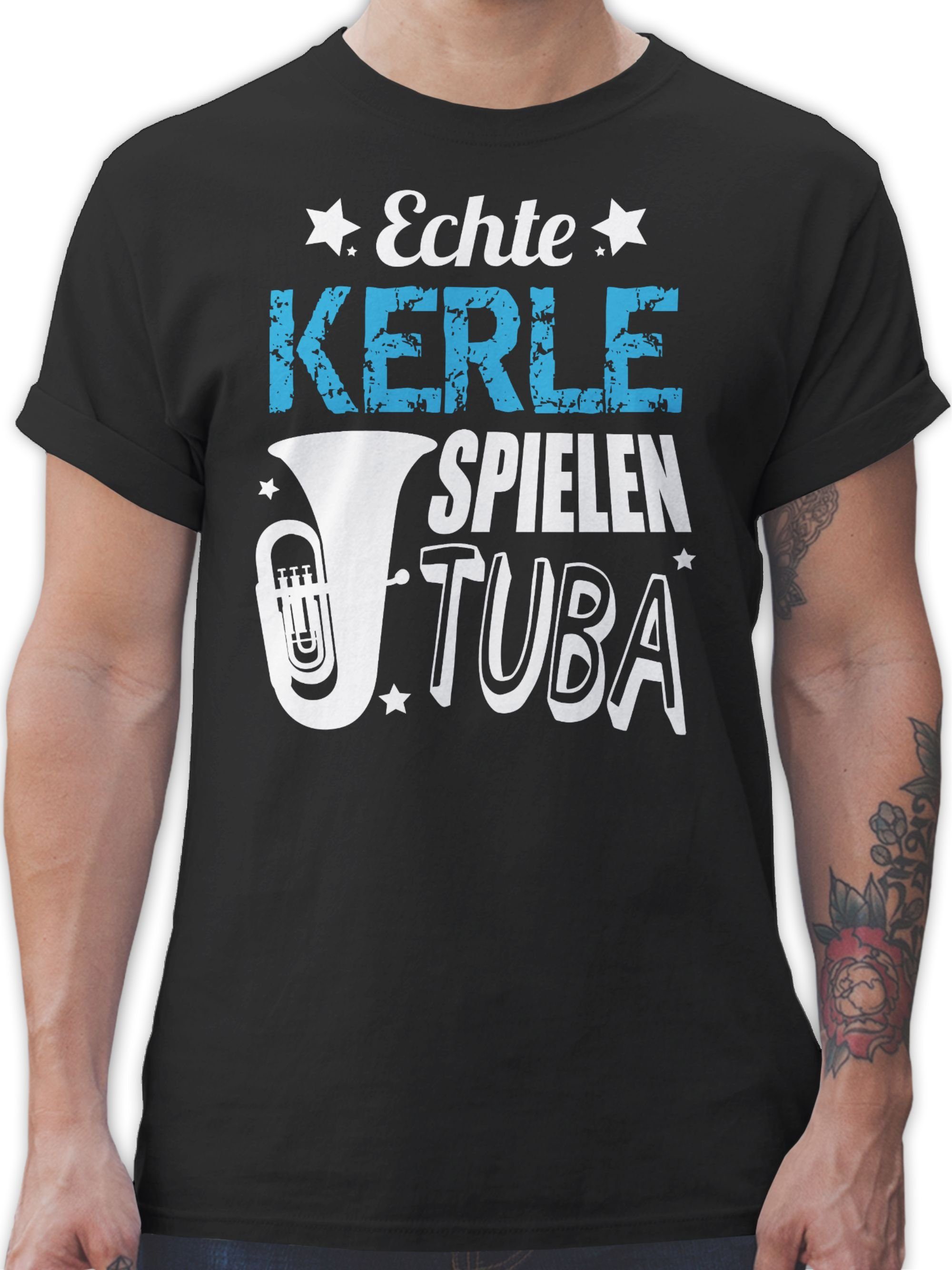 T-Shirt Echte Kerle Musik spielen Tuba 1 Zubehör Instrument Schwarz Shirtracer