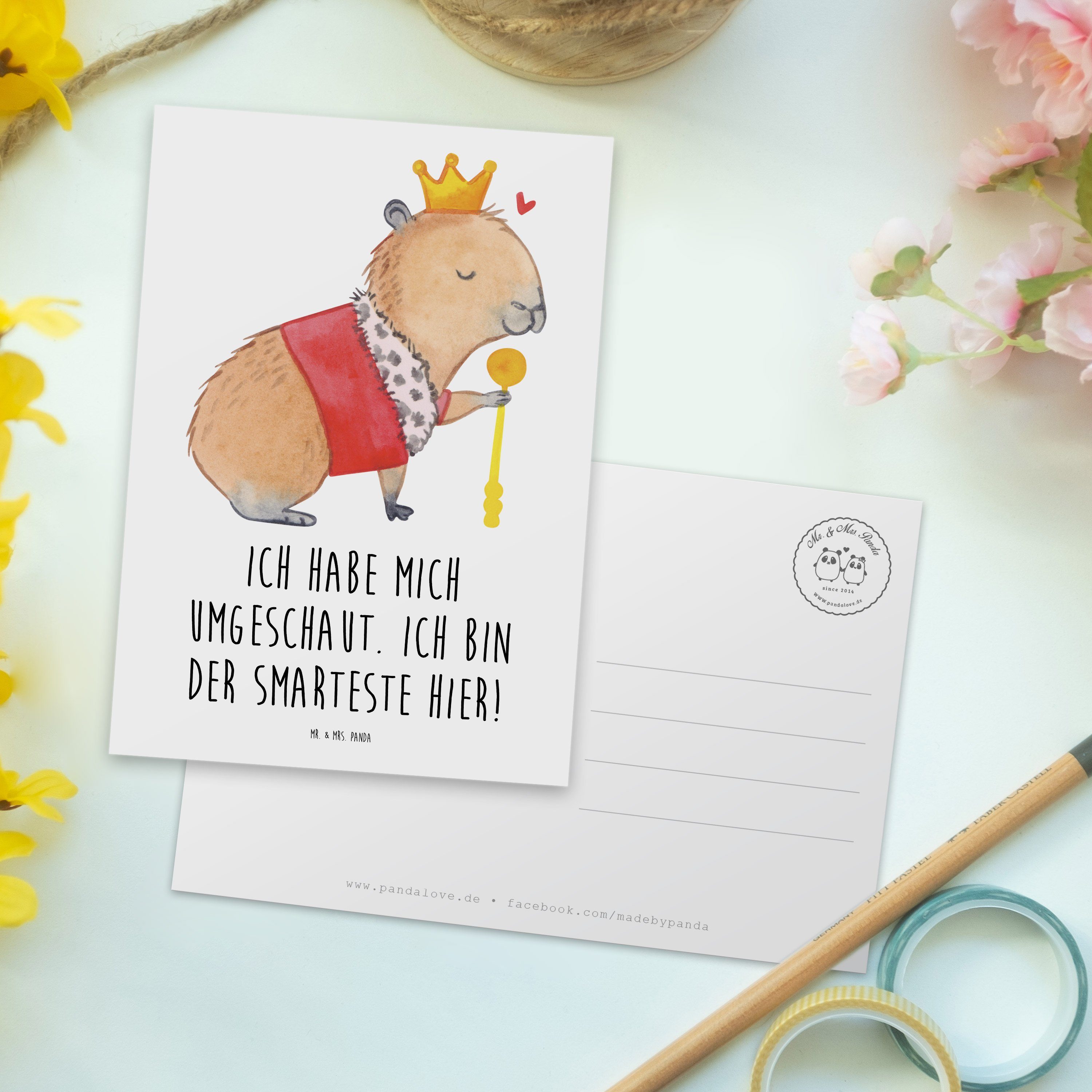 Mrs. Geschenk, Karte, Einladungskarte Mr. Panda - Postkarte - Tiermotive, Capybara & Weiß König