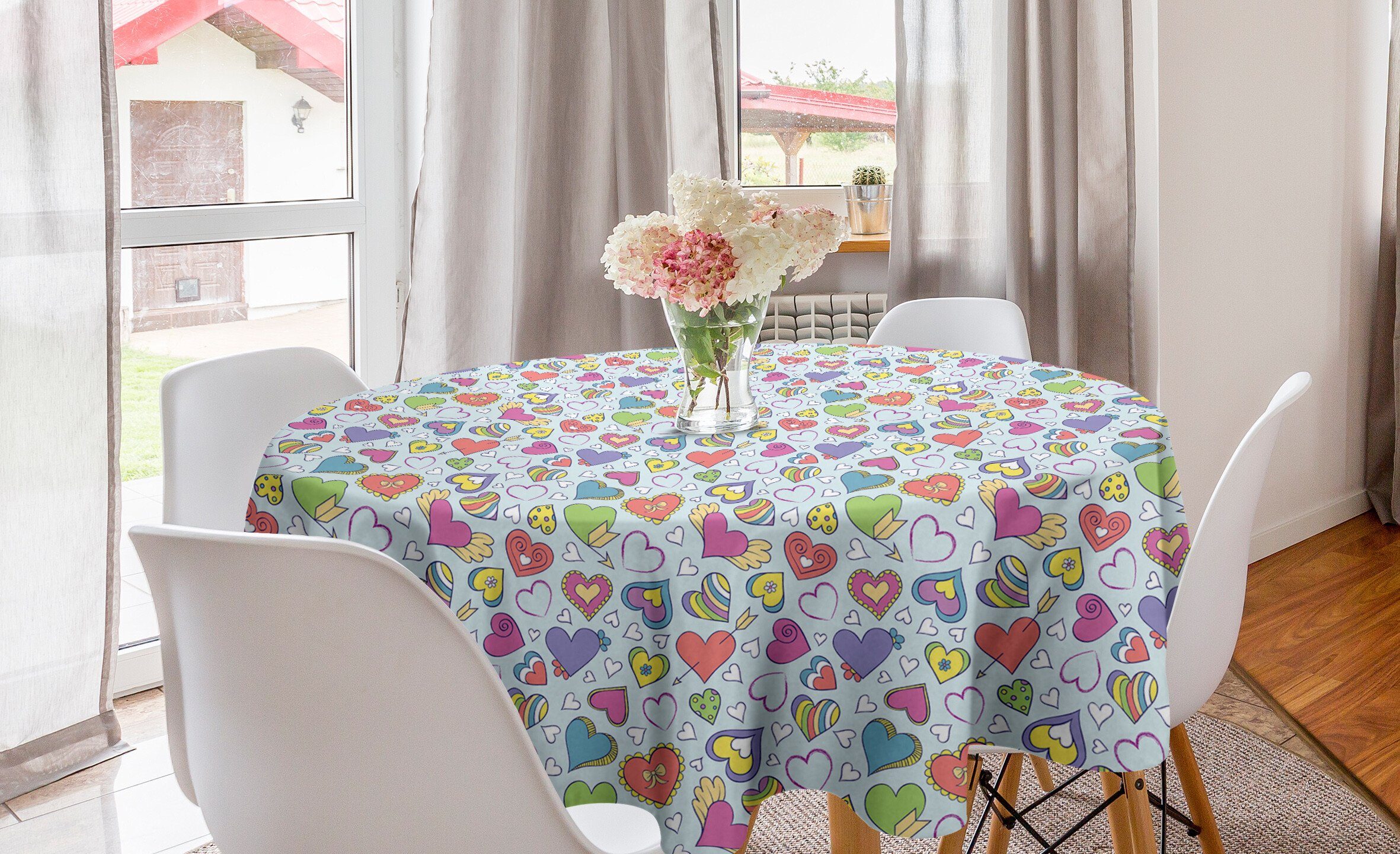 Abakuhaus Tischdecke Kreis Tischdecke Abdeckung für Esszimmer Küche Dekoration, Valentines Bunte Herzen | Tischdecken