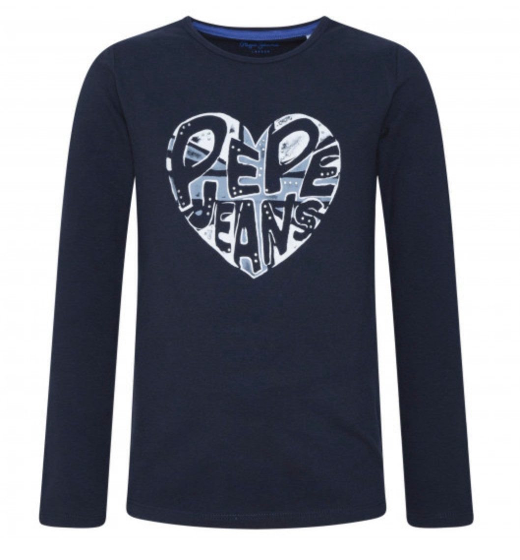 Pepe Jeans Langarmshirt Mädchen Langarmshirt navy Baumwolle mit Herz Print