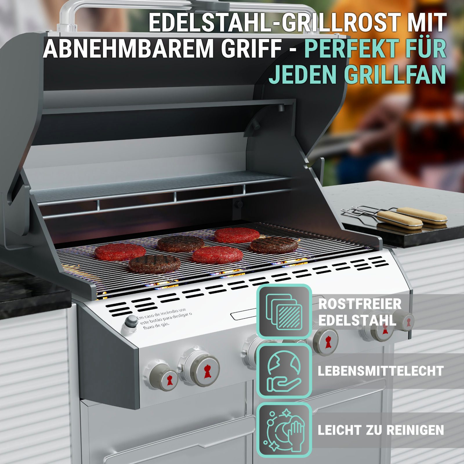 HAGO Grillrost Edelstahl Grillrost Ersatzrost Grillgitter universal Grillauflage Rost (1-St., Mit Griff), Abnehmbare Griffe, lebensmittelecht, universal
