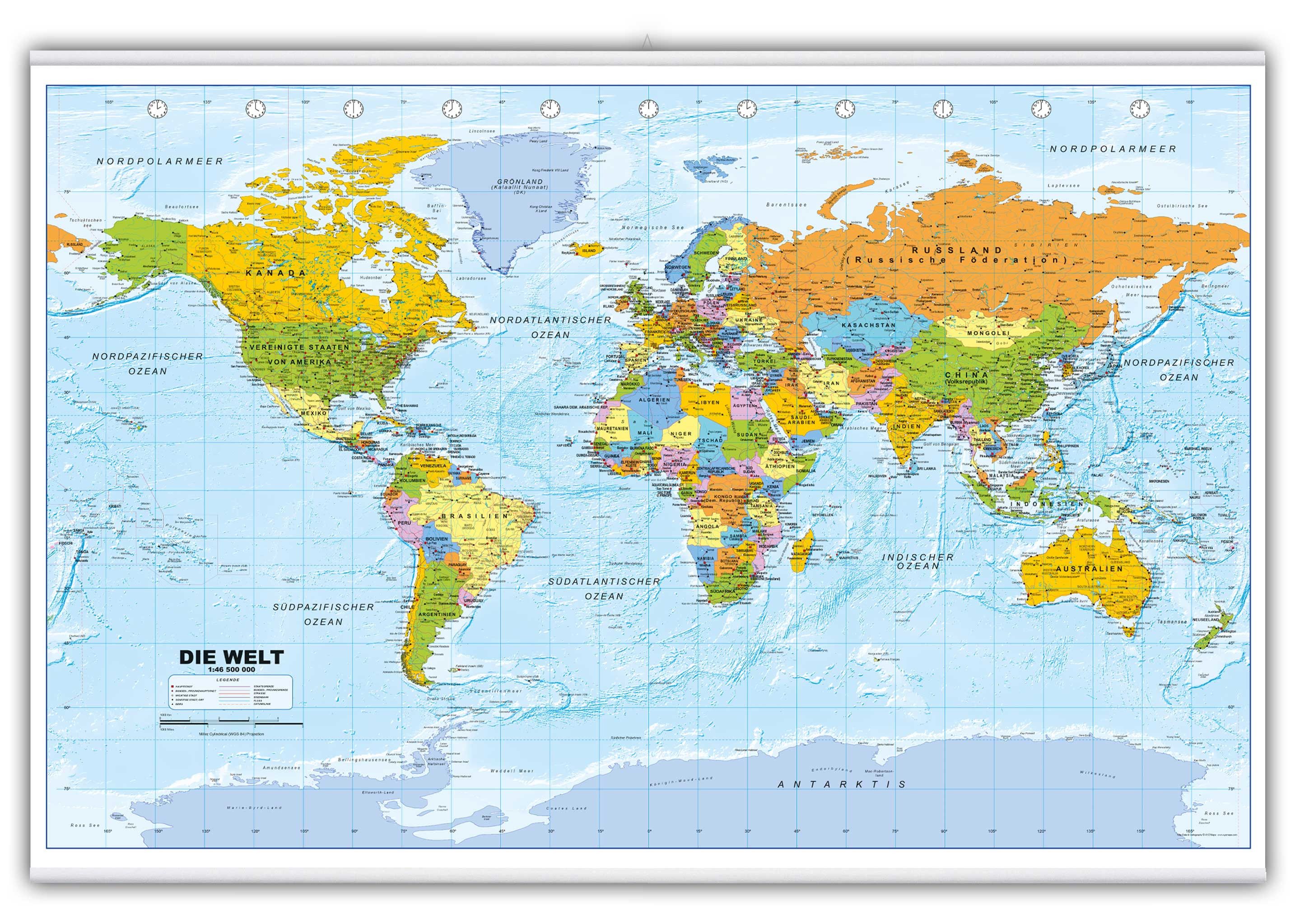 Interkart Landkarten & Globen GmbH Poster Weltkarte Kleinformat - Deutsch - 88 x 58 cm - Kleine Weltkarte, Oberflächen beschichtetes Poster