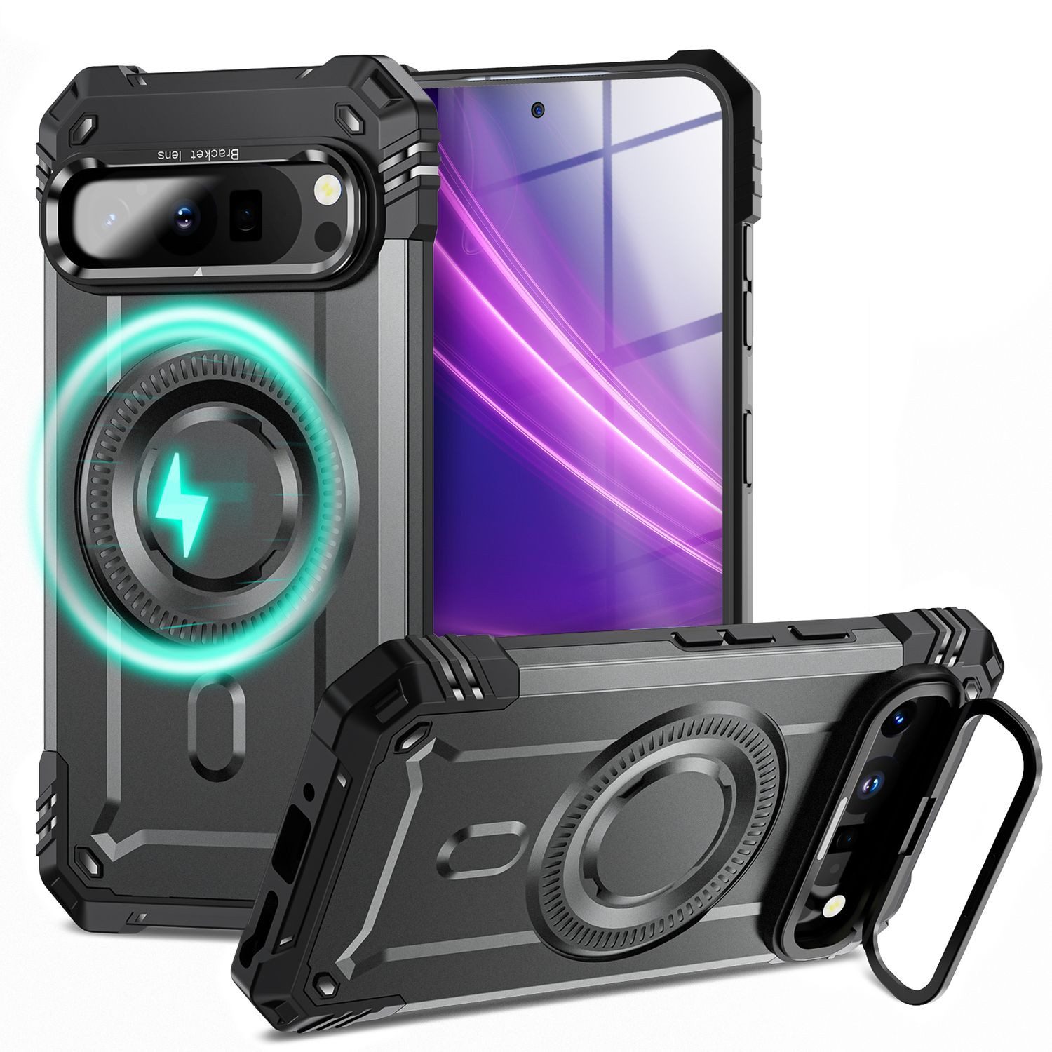 Nalia Smartphone-Hülle Google Pixel 9 Pro 16 cm (6,3 Zoll), Panzerhülle / Sturzsicher / MagSafe / Kickstand / Militär Schutzhülle