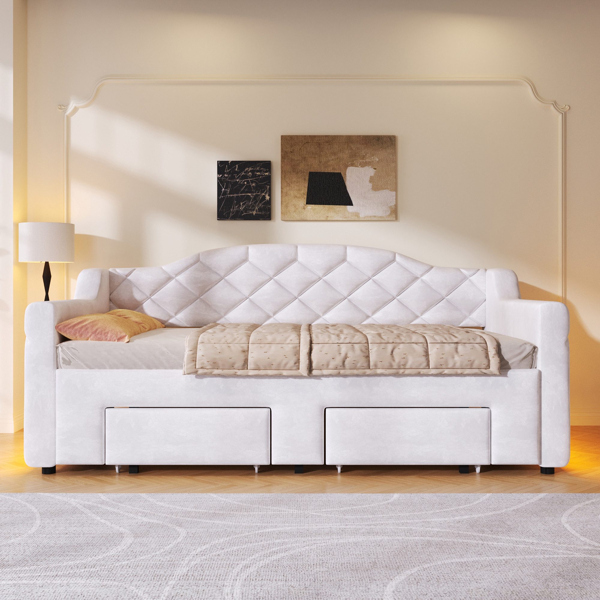 Odikalo Schlafsofa Schlafcouch mit Ausziehbett & LED, Polster-Tagesbett, Ausziehfunktion flach oder aufgestellt