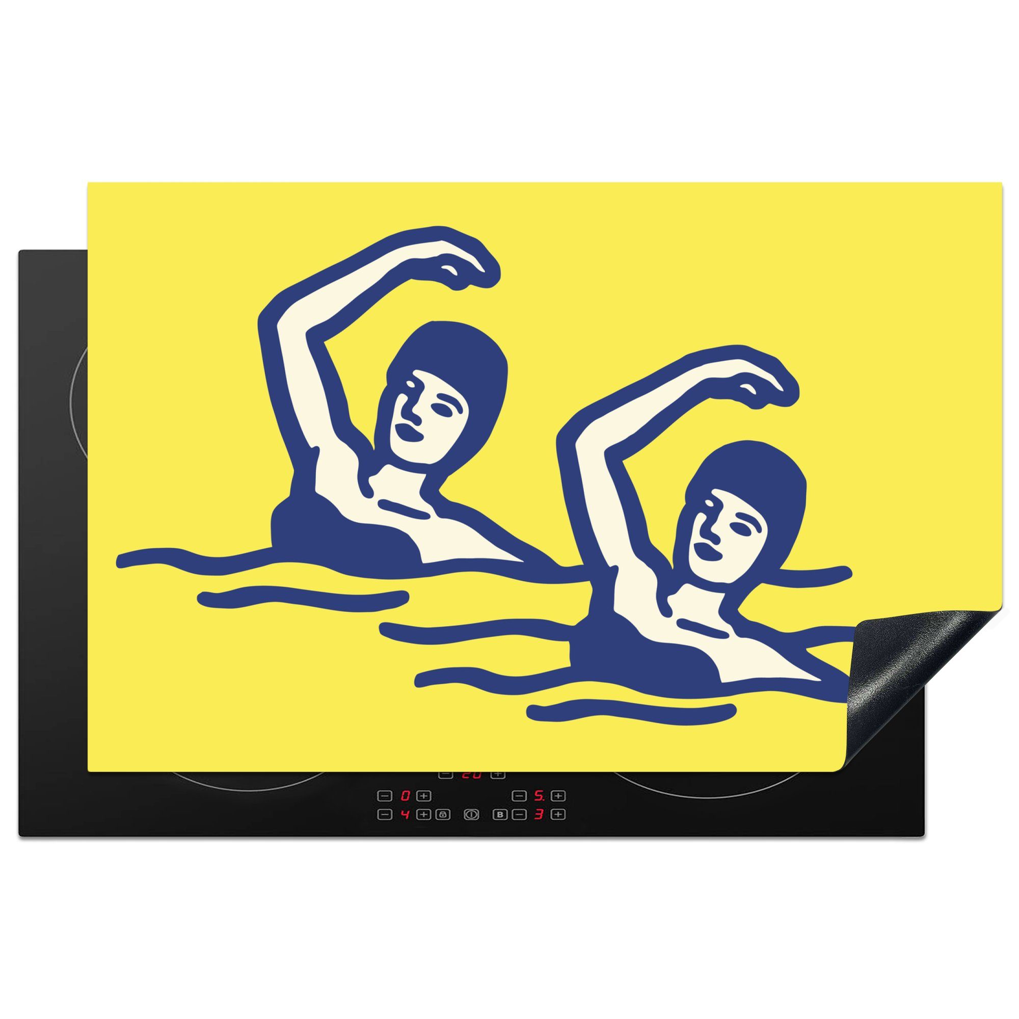 MuchoWow Herdblende-/Abdeckplatte Eine Illustration von zwei Frauen beim Synchronschwimmen, Vinyl, (1 tlg), 81x52 cm, Induktionskochfeld Schutz für die küche, Ceranfeldabdeckung
