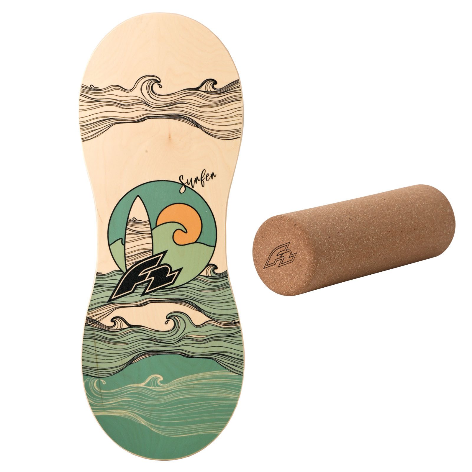 F2 Balanceboard F2 Set Balance Board Peanut 86x32cm mit Korkrolle