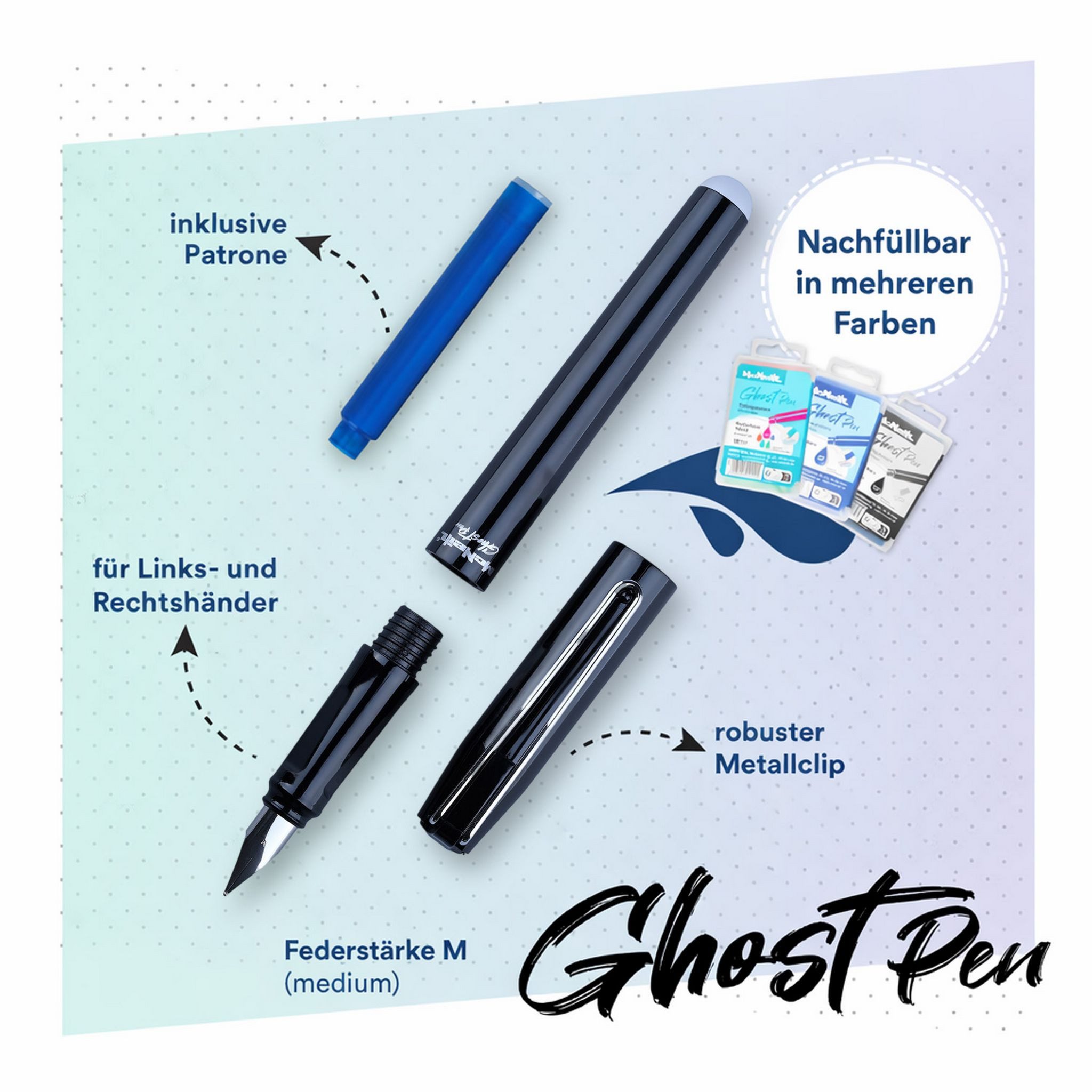 McNeill Füller McNeill Ghost Pen Füller mit radierbare Tinte ergonomisch nachfüllbar