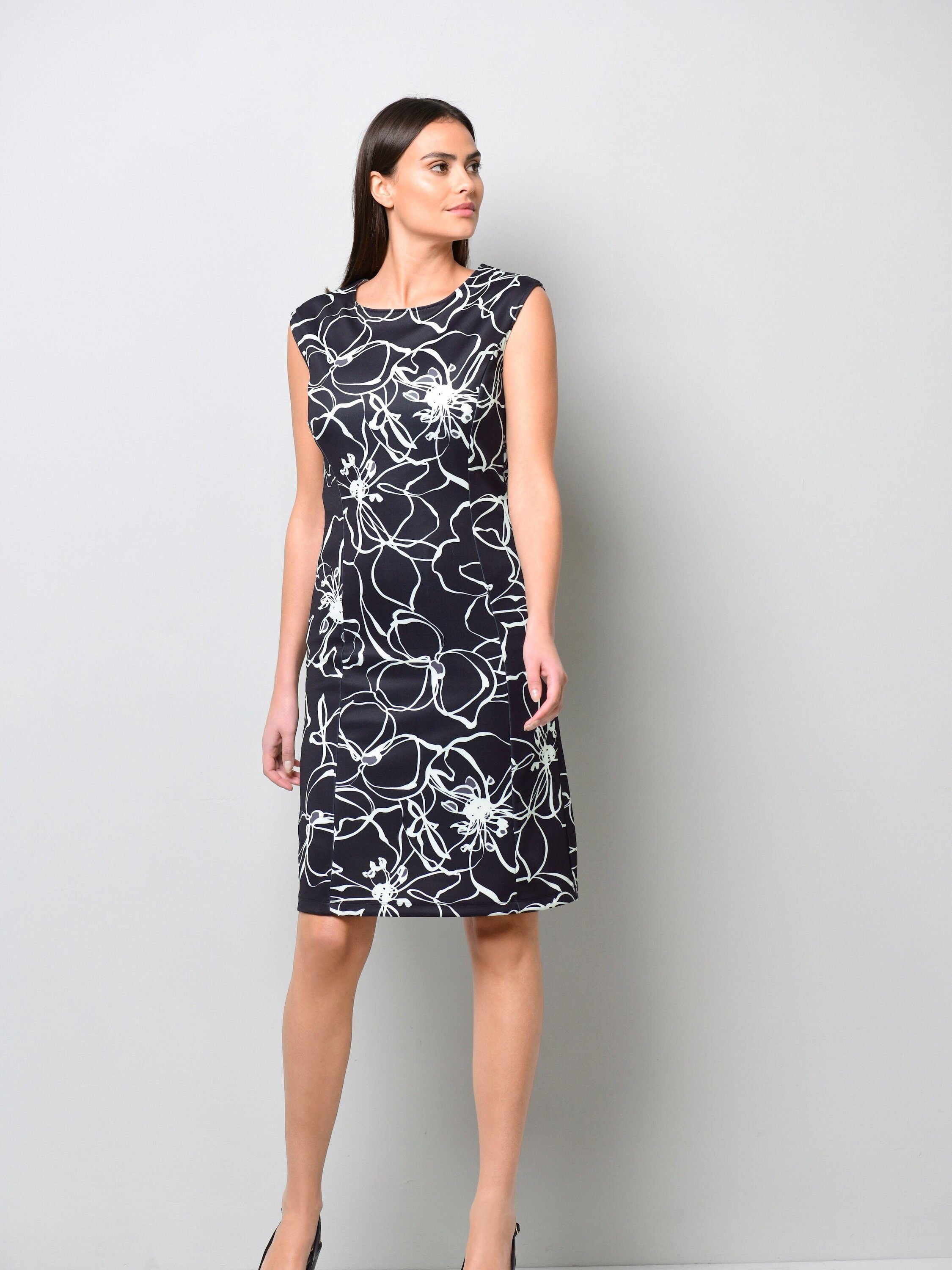Jerseykleid Florales Druckkleid mit Rundhals