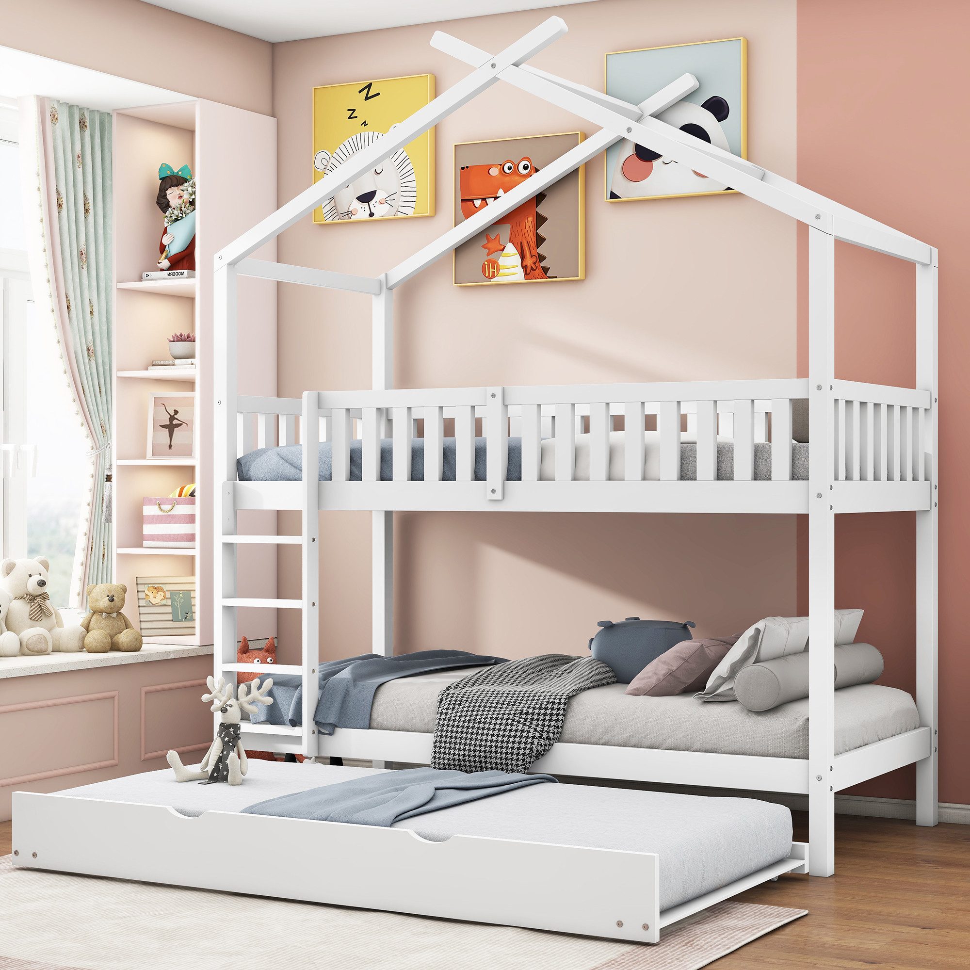 Flieks Etagenbett, Hochbett Kinderbett Kiefer 90x200cm mit Ausziehbett 90x1 günstig online kaufen