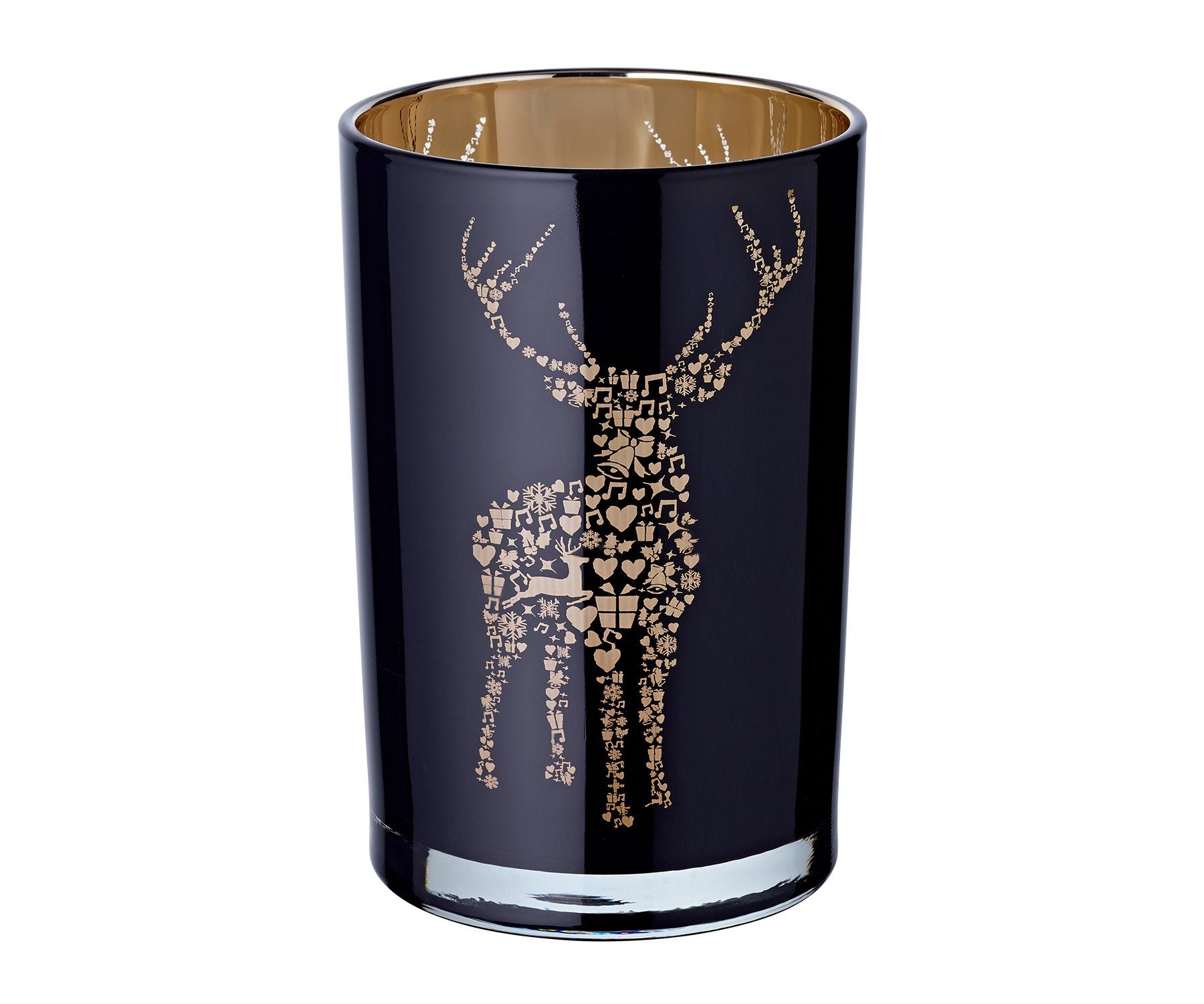 EDZARD Windlicht Fancy, Höhe 18 cm, Ø 12 cm, Kerzenhalter mit Hirsch-Motiv in Gold-Optik