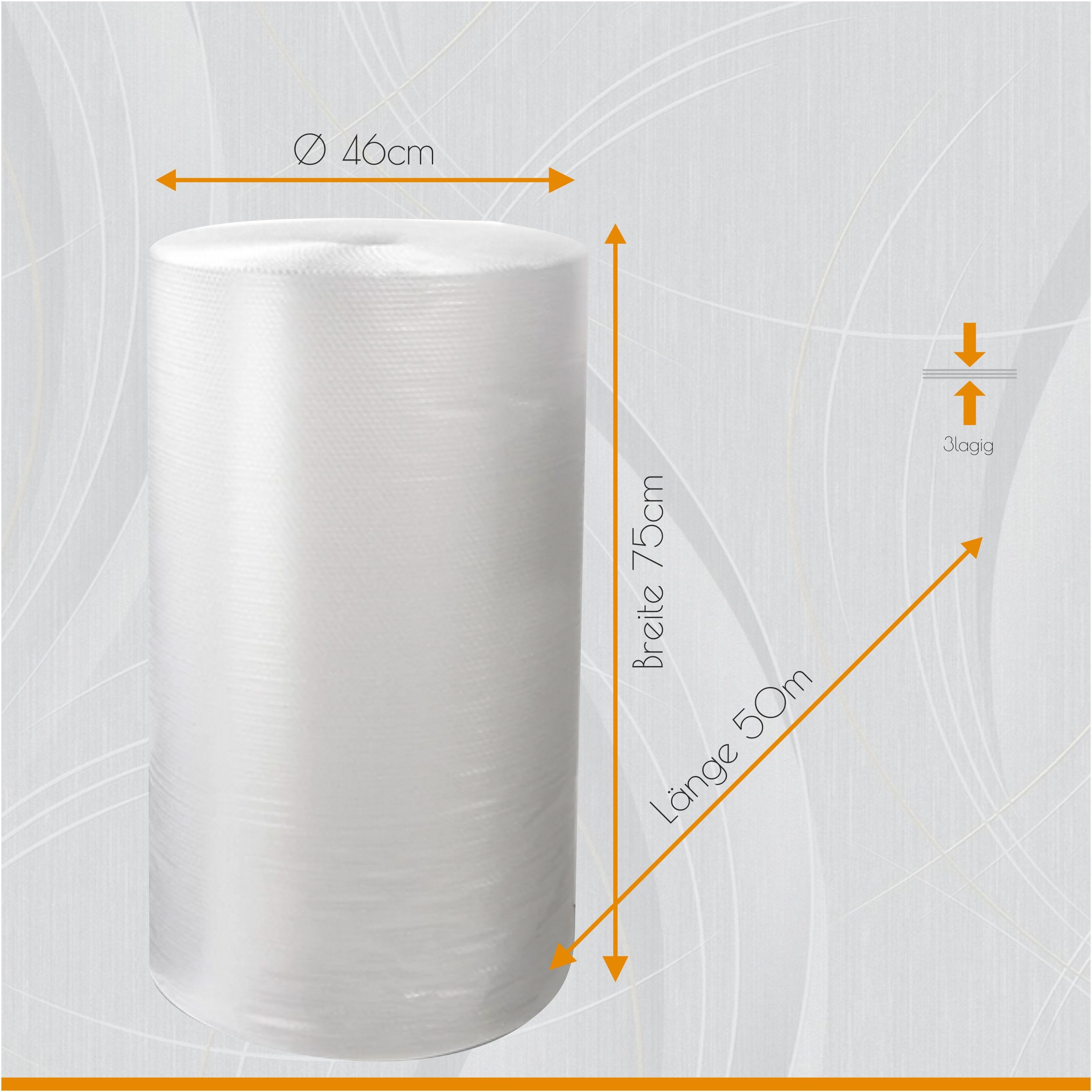 LPF dieLUFTPOLSTERFOLIE Schutzfolie Luftpolsterfolie 3 lagig 75cm x 50m 3-lagig Verpackungsfolie Rolle