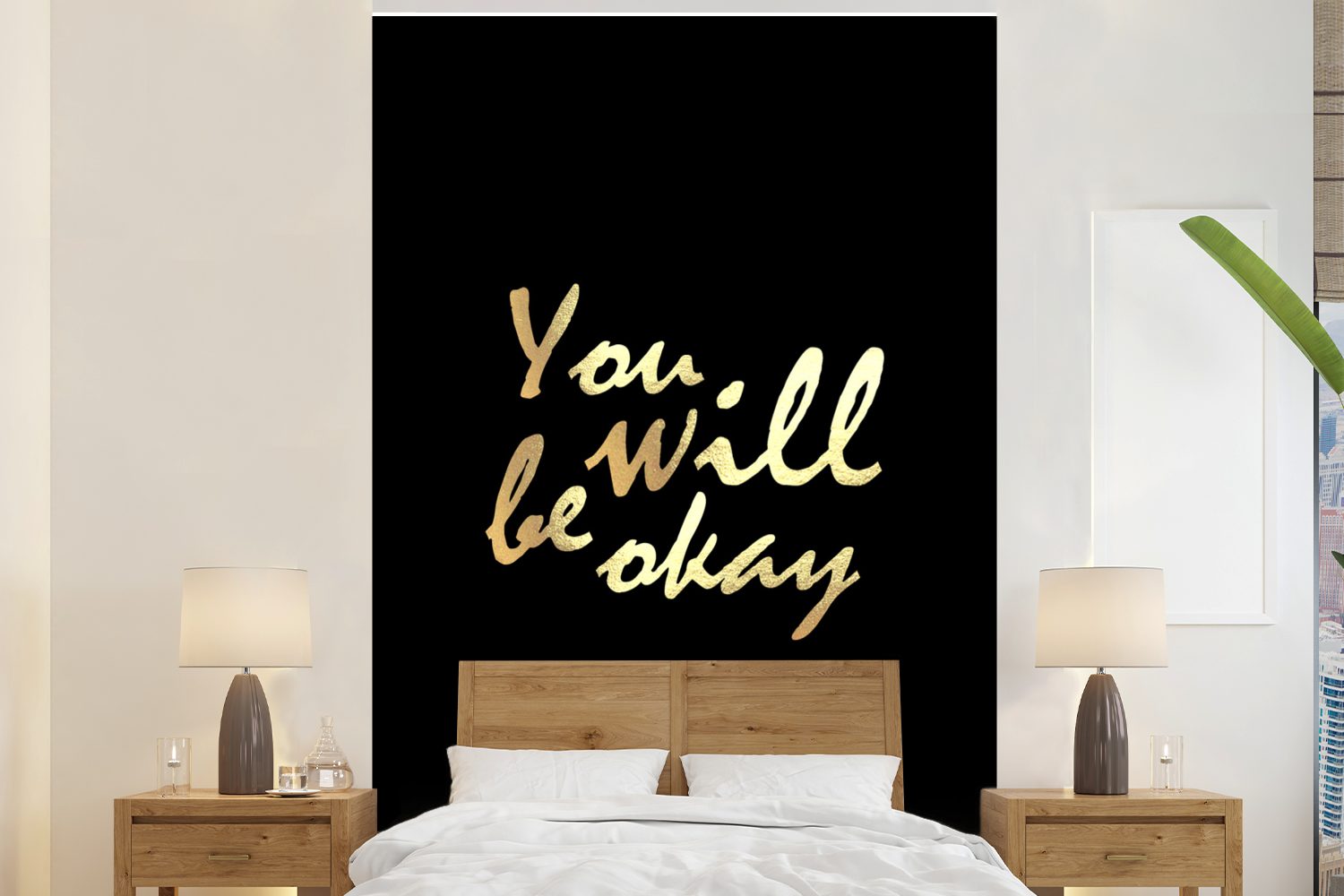 MuchoWow Fototapete Zitat - Motivation - Gold - Schwarz, Matt, bedruckt, (3 St), Montagefertig Vinyl Tapete für Wohnzimmer, Wandtapete