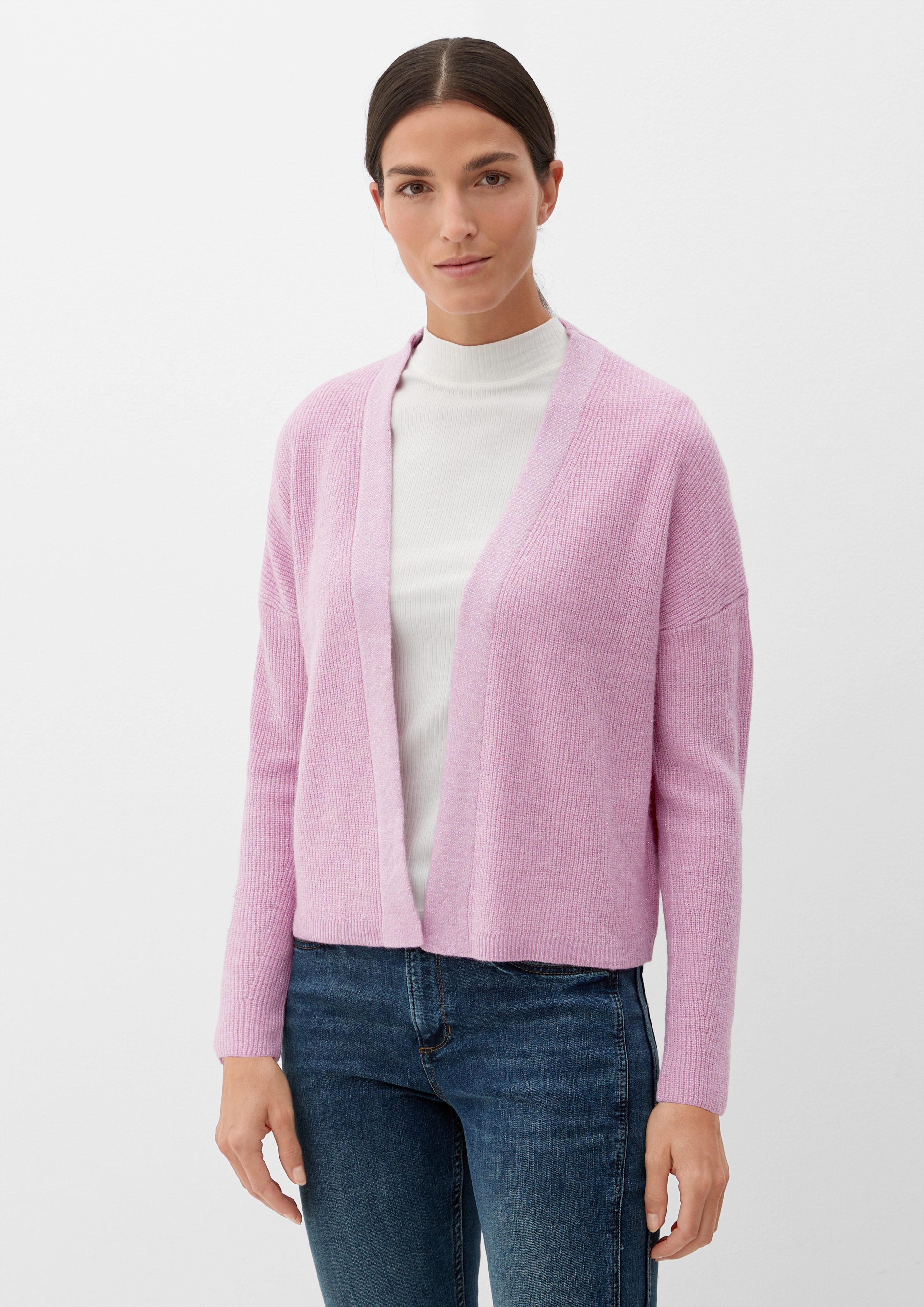 s.Oliver Strickjacke Cardigan mit Glitzergarn Glitzergarn perlmuttrosa