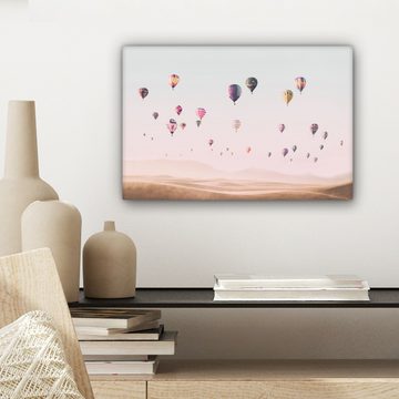 OneMillionCanvasses® Leinwandbild Heißluftballon - Wüste - Himmel - Landschaft - Natur, Beige, Bunt (1 St), Leinwand Bilder Klein, Wand Dekoration 30x20 cm