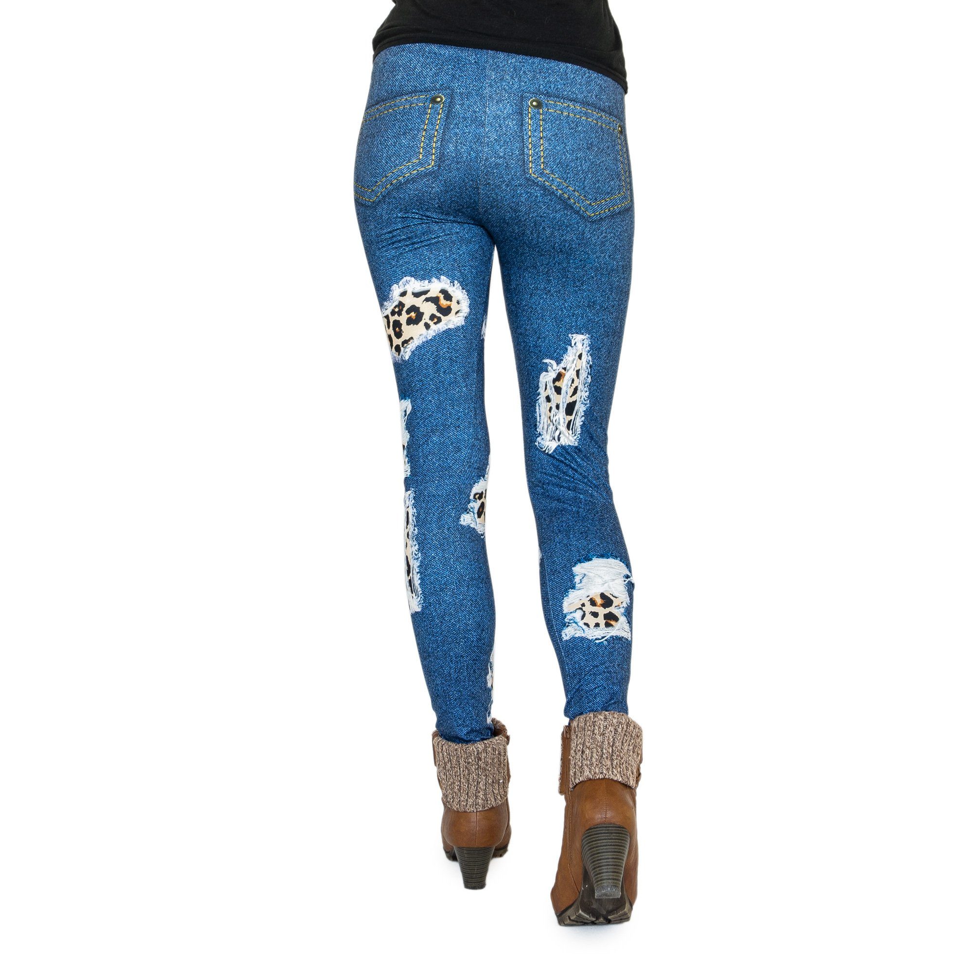 cosey Patches (Einheitsgröße Bedruckte Bunte Leggings XS-L) Leo Leggings Damen Jeans