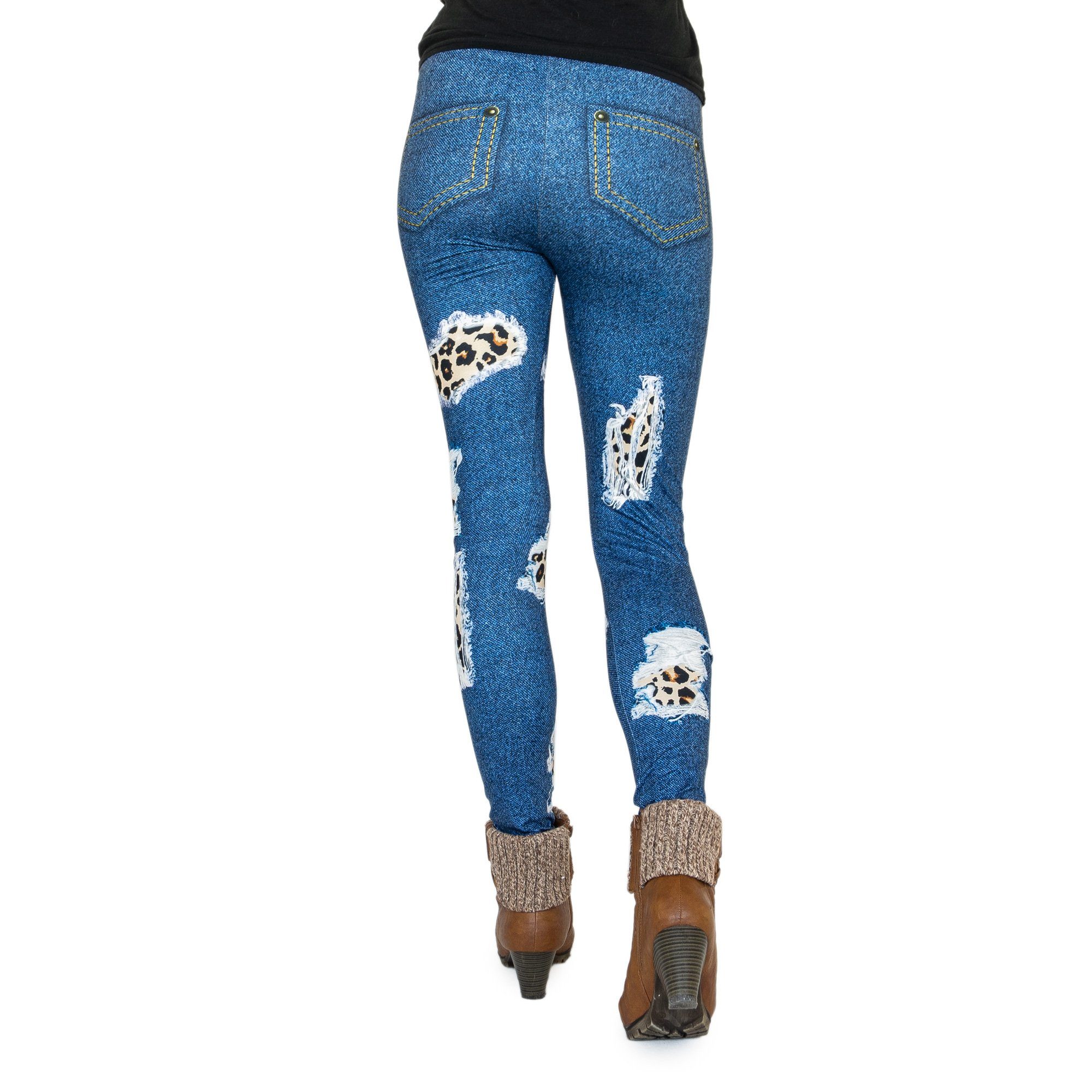 cosey Leggings Bedruckte Bunte Damen Leggings (Einheitsgröße XS-L) Jeans Leo Patches