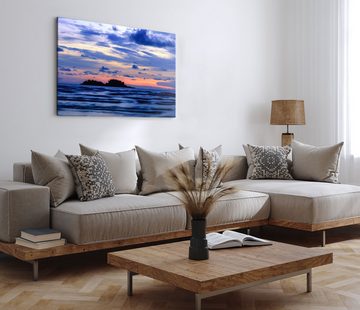 Sinus Art Leinwandbild 120x80cm Wandbild auf Leinwand Meer Horizont Abenddämmerung Dunkelblau, (1 St)