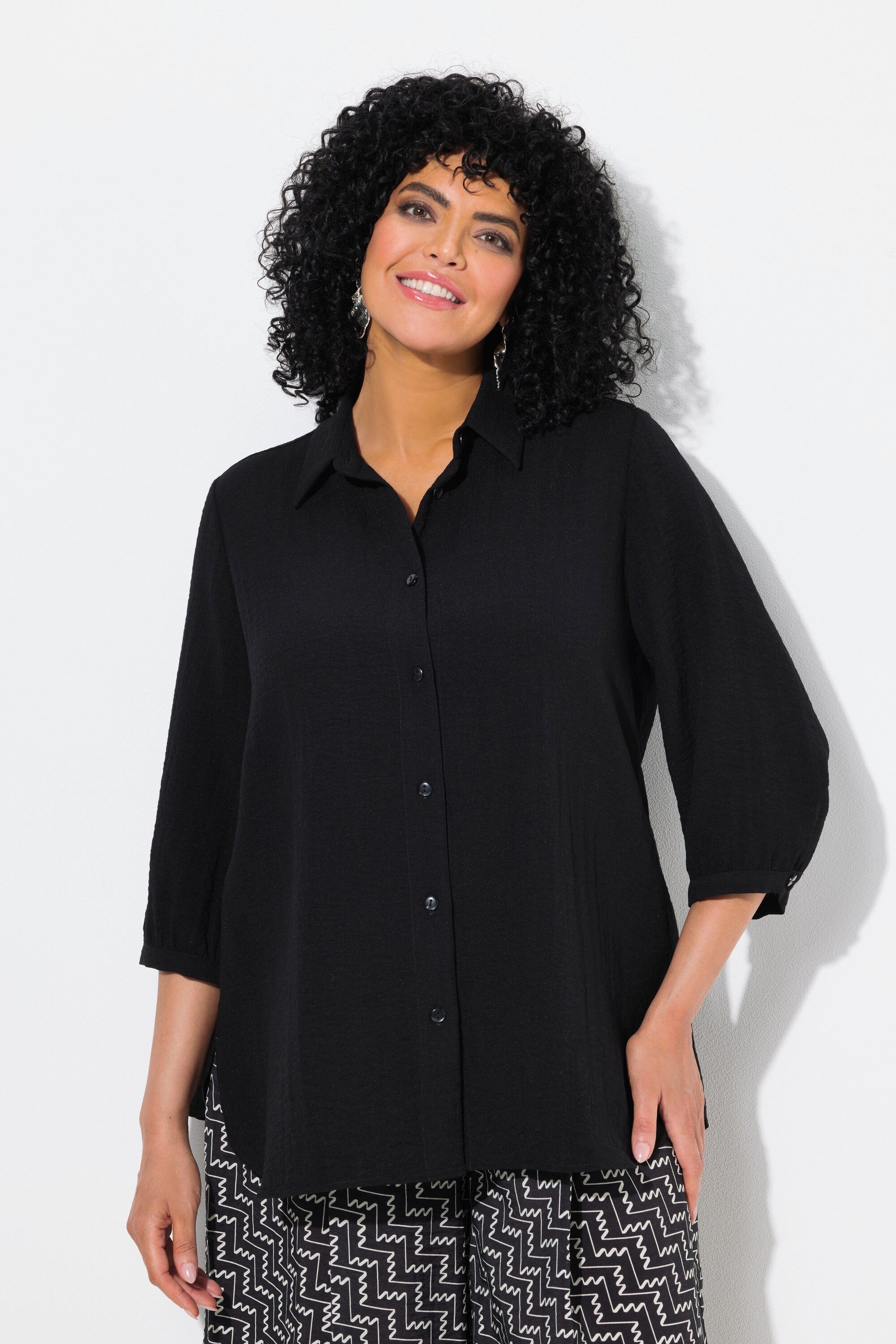 Ulla Popken Hemdbluse Hemdbluse Leinenoptik A-Linie Hemdkragen 3/4-Arm günstig online kaufen