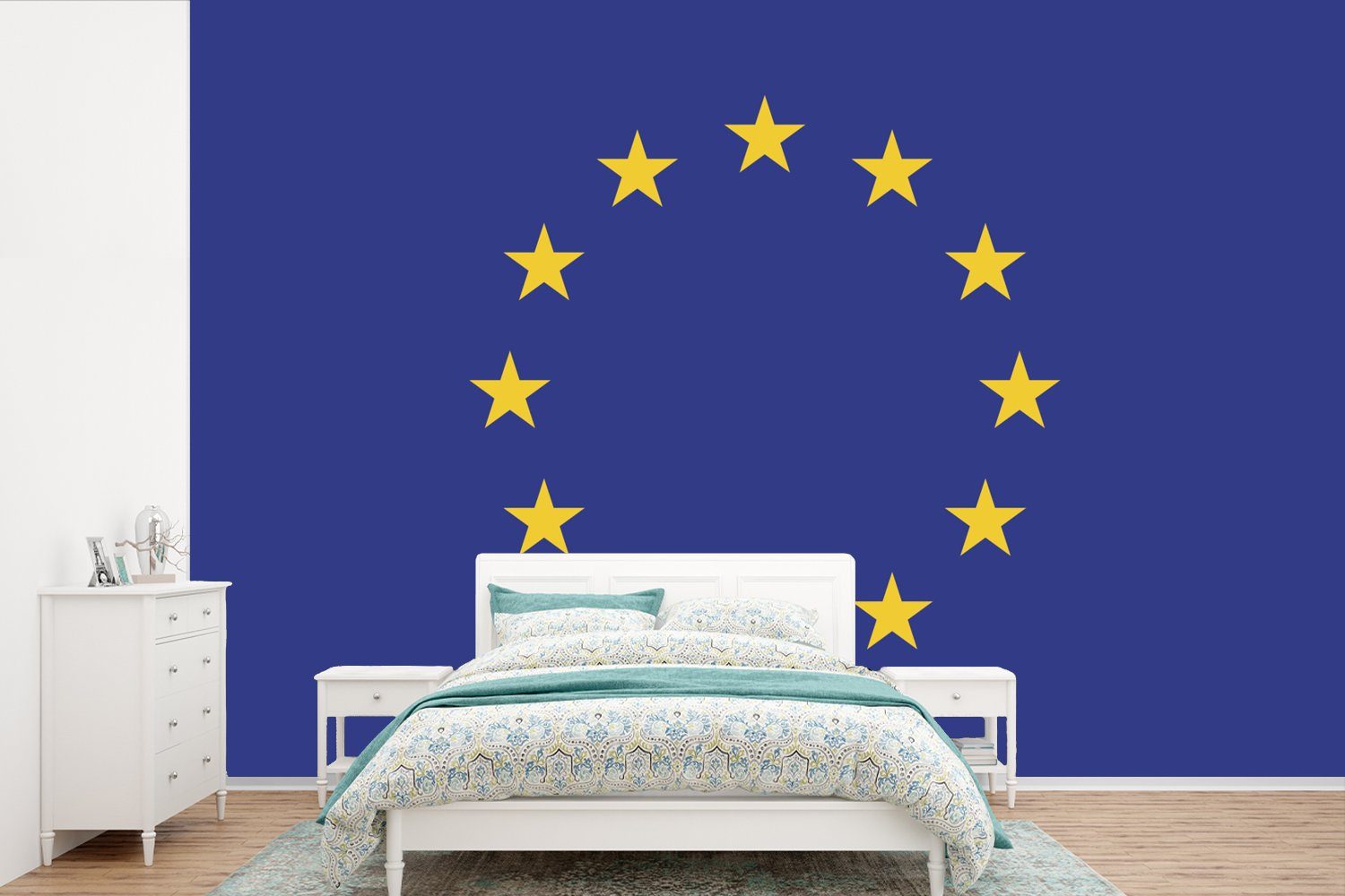 MuchoWow Fototapete Flagge - Europäische Flagge, Matt, bedruckt, (6 St), Wallpaper für Wohnzimmer, Schlafzimmer, Kinderzimmer, Vinyl Tapete