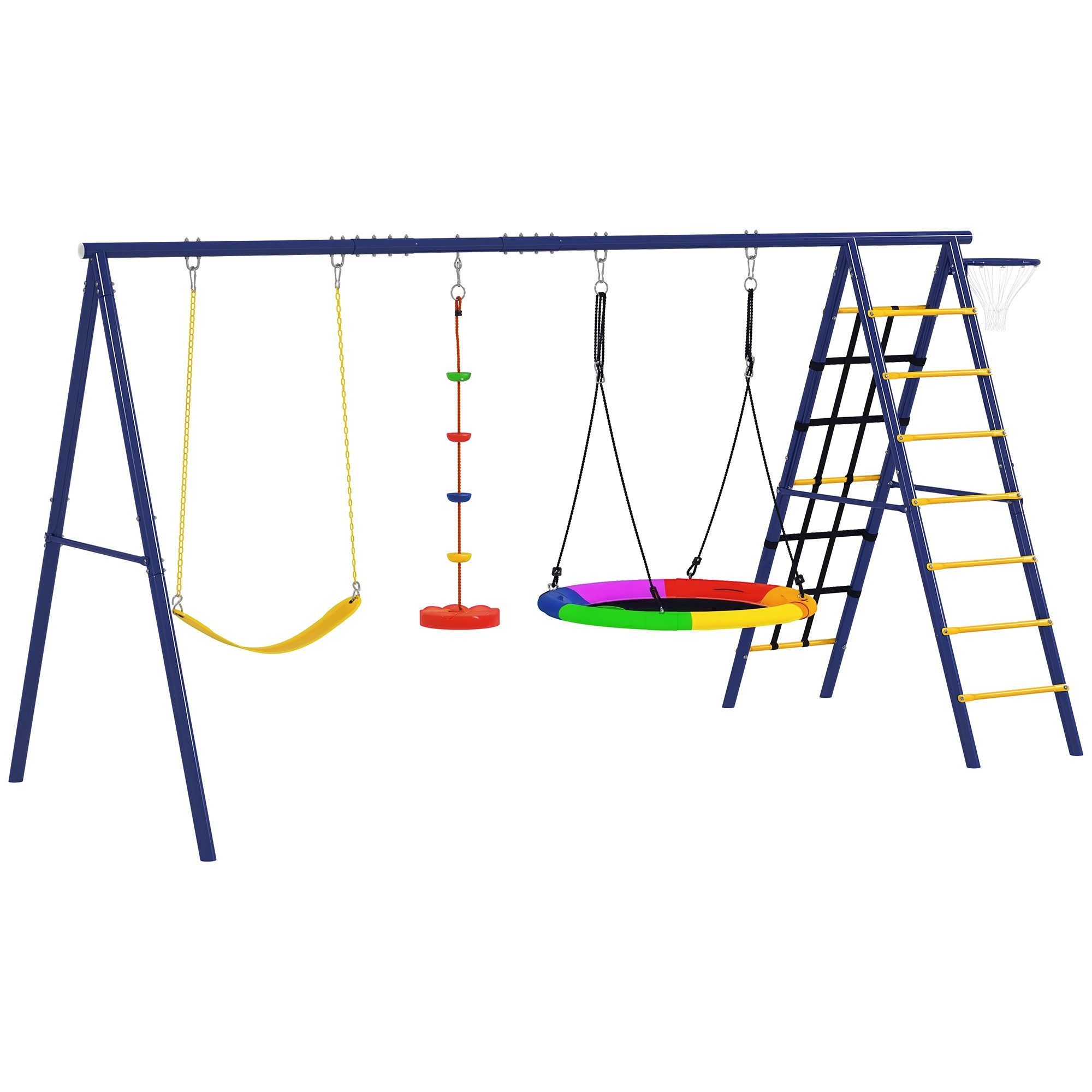 AIYAPLAY Schaukelgestell 5-in-1-Schaukel für Kinder, (mit Kletterleiter, Netz, 1-tlg., robuste A-Rahmen-Gartenschaukel)