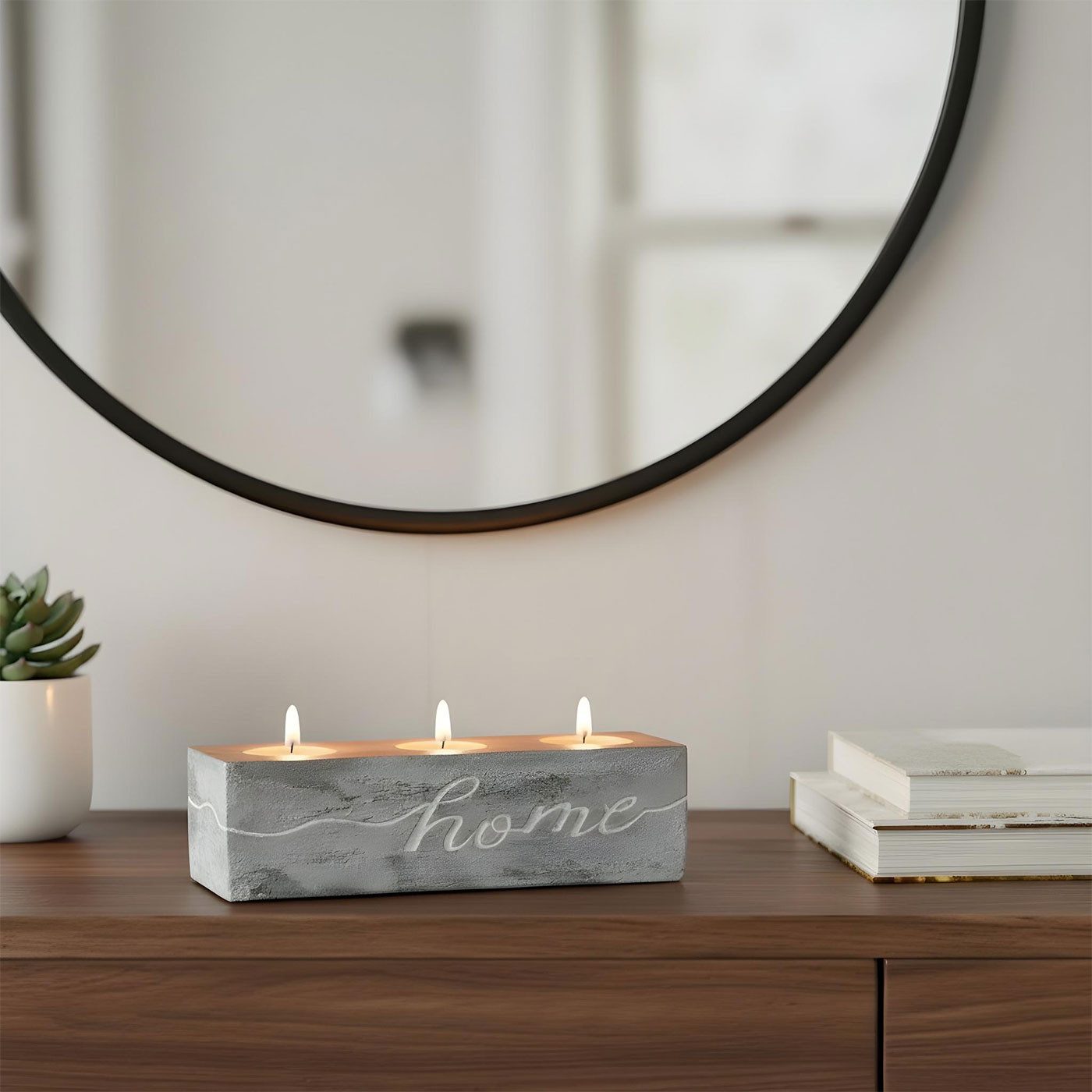 Levandeo® Teelichthalter, Teelichthalter Beton Grau Kupfer Home Tischdeko Kerzenhalter