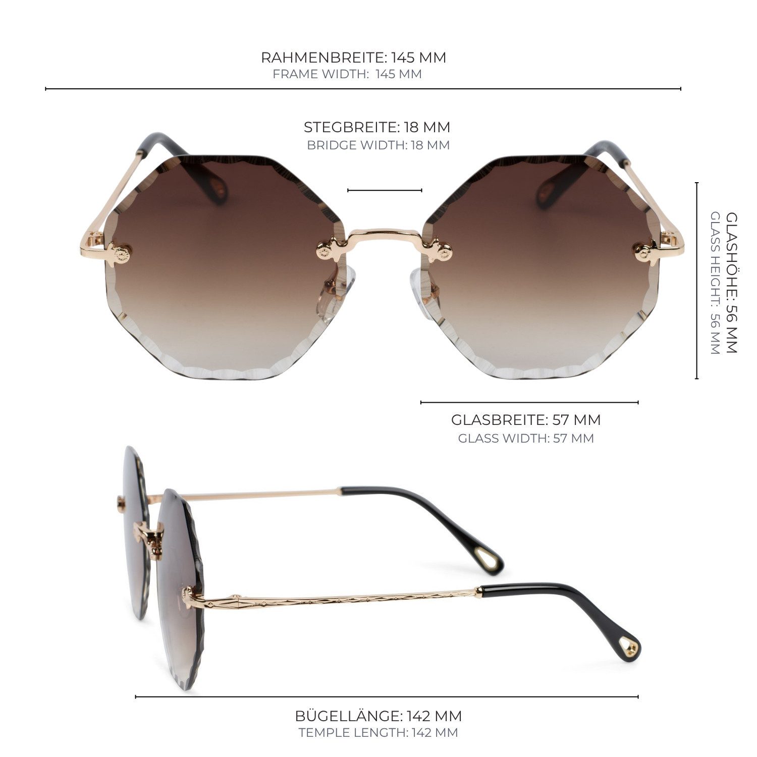 styleBREAKER Sonnenbrille Rahmenlose Runde Sonnenbrille mit Diamant Schliff (1-St) – Bild 4 von 5