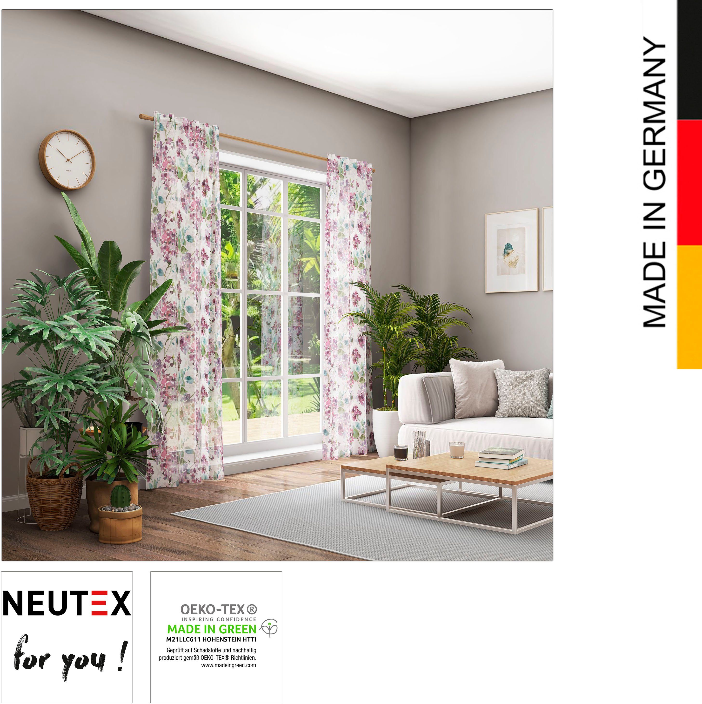 Vorhang Clivia, Neutex for you!, transparent, St), grün (1 malerischer beere Multifunktionsband Aquarelloptik pink