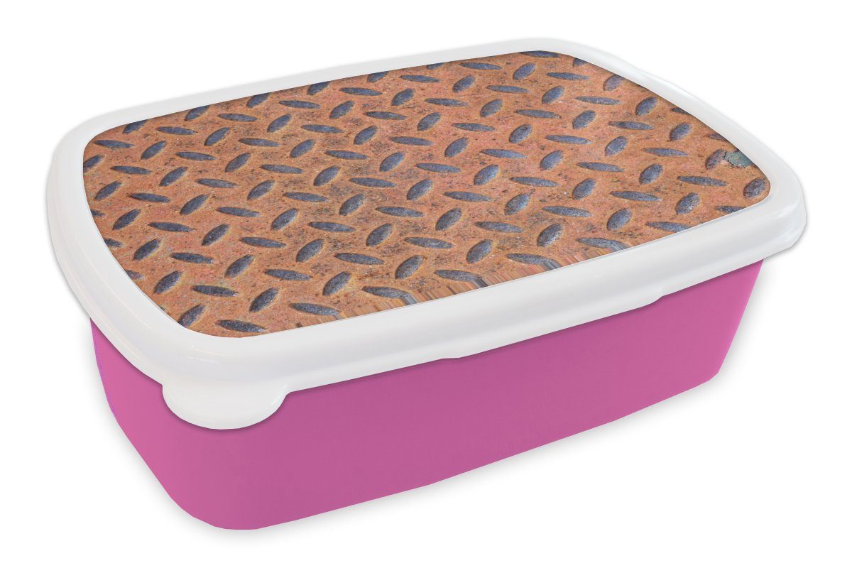 MuchoWow Lunchbox Diamantplatte - Retro - Rost, Kunststoff, (2-tlg), Brotbox für Erwachsene, Brotdose Kinder, Snackbox, Mädchen, Kunststoff rosa