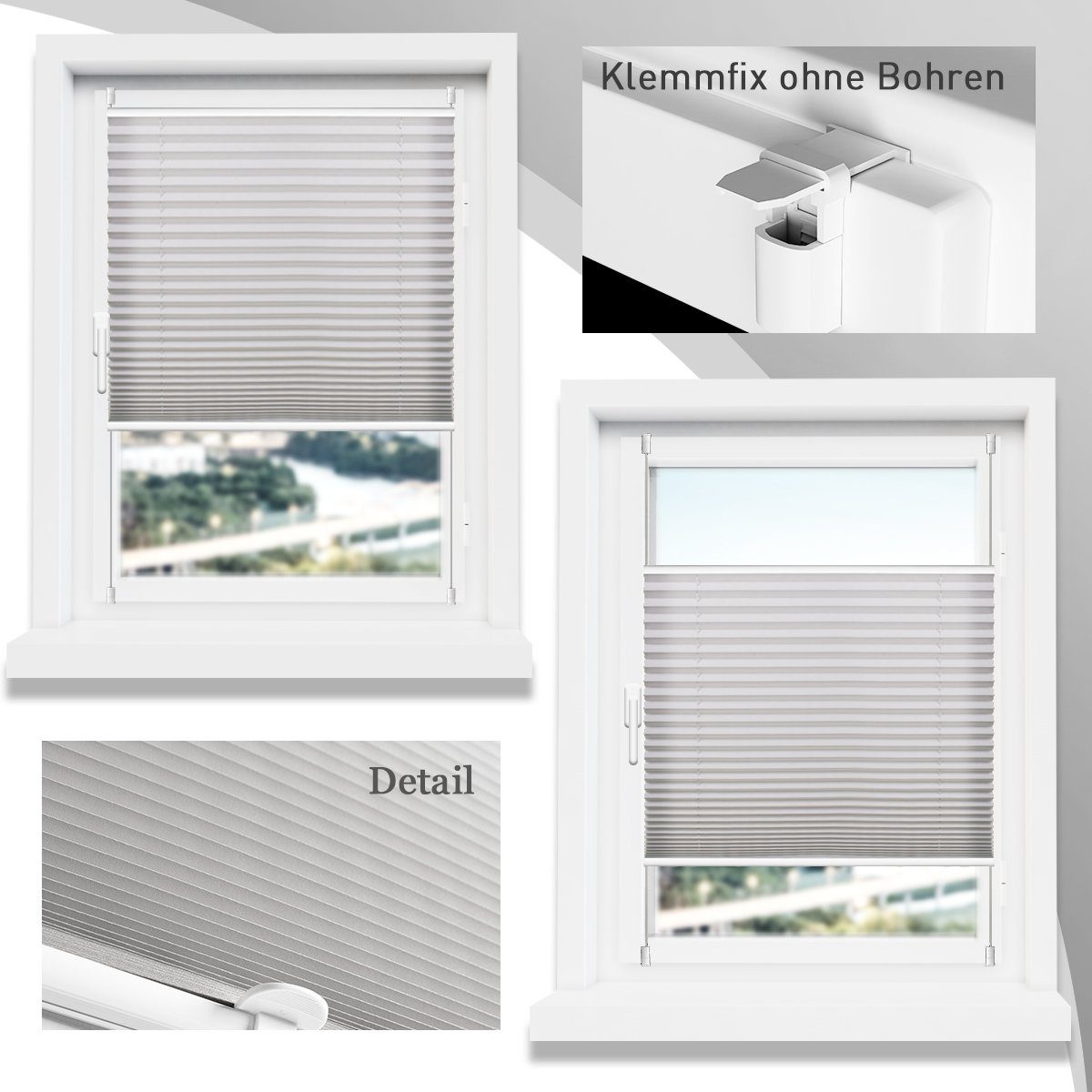 OUBO Plissee ohne Bohren Klemmfix, lichtdurchlässig Rollo, Lichtschutz, Easyfix, Klemmfix, mit Klemmträger, Sichtschutz und Sonnenschutz für Fenster & Tür – Bild 5 von 5