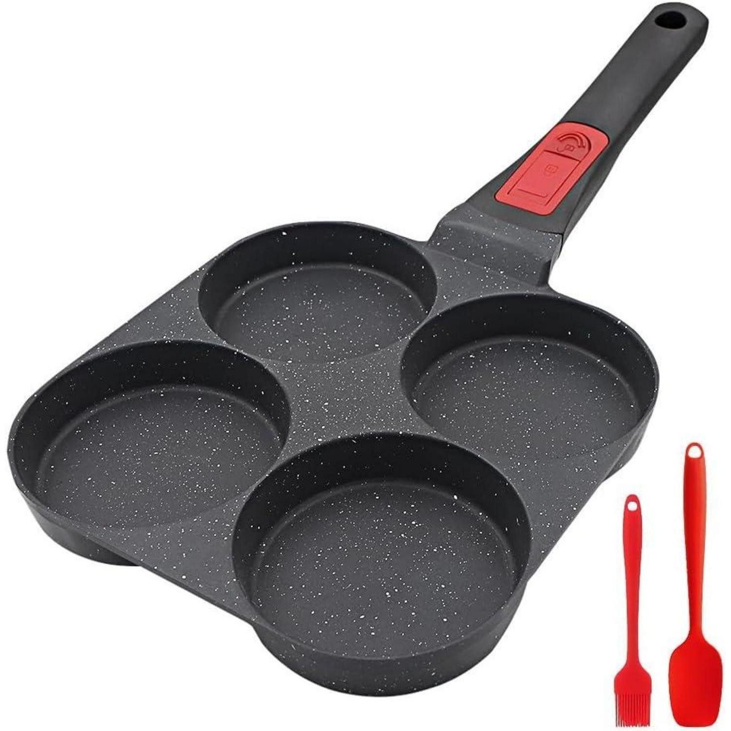 LuxusKollektion Crêpepfanne Spiegeleipfanne mit abnehmbarem Griff, Pancake Pfanne Induktion 4 Loch