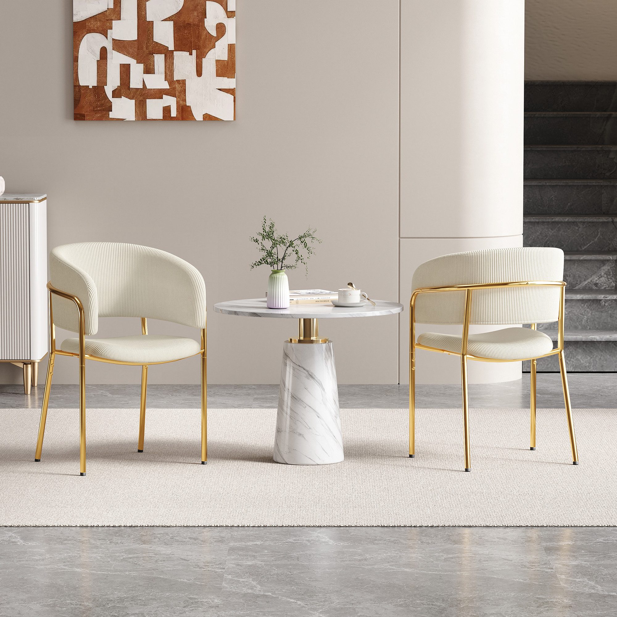 Flieks Esszimmerstuhl (Set, 2 St), 2er Set Polsterstühle mit Armlehnen Wohnzimmerstuhl Cordstoff Beige