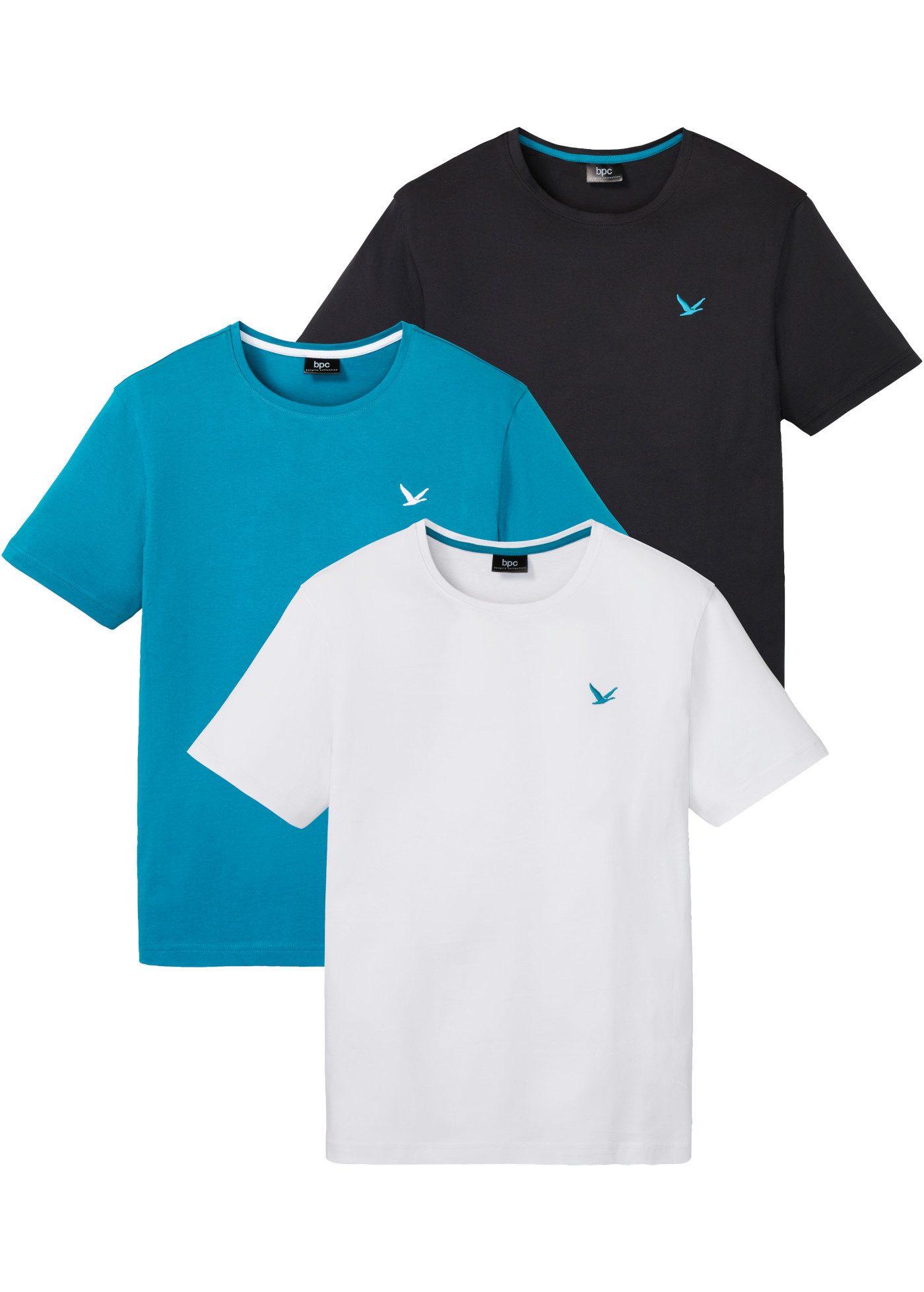 bonprix T-Shirt (Packung, 3-tlg., 3er) Regular Fit, Kurzarm, für den Alltag, aus Baumwolle und Viskose