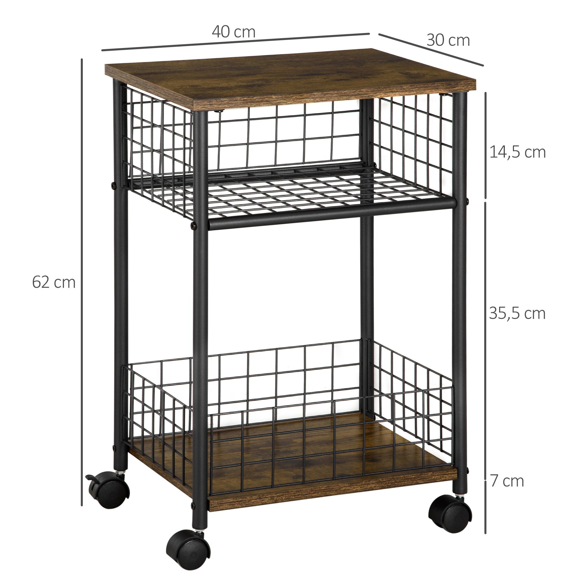 Handbuch), 62 cm HOMCOM 4 Industriedesign x Regal Servierwagen 1 Küchenwagen 40 1 (Set, im mit 1 x Aufbewahrungskörben Räder 30 1 cm St., x 2 x Küchenwagen; cm,