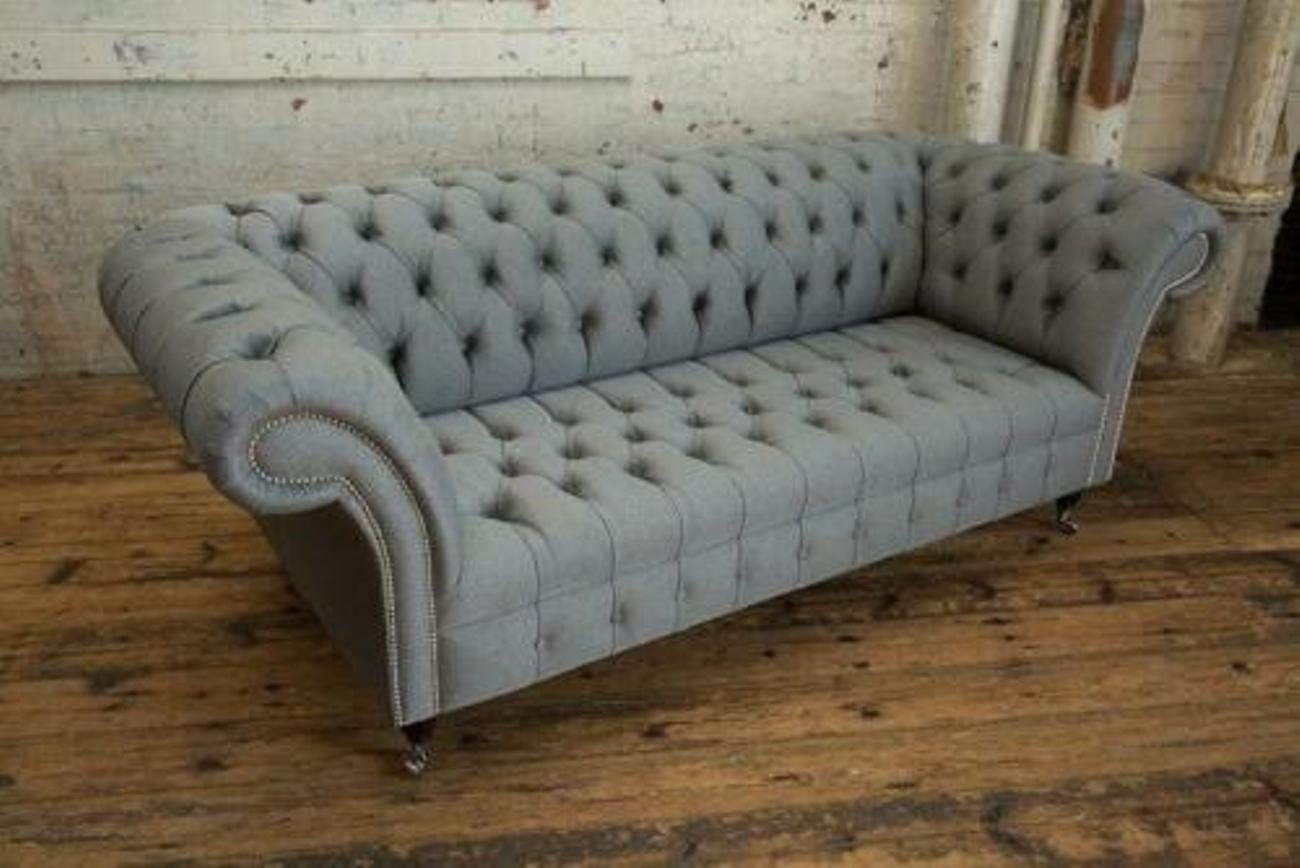 JVmoebel 3-Sitzer Graue Chesterfield Couch Textil Polster Sitz Garnitur Sofa, Made in Europe