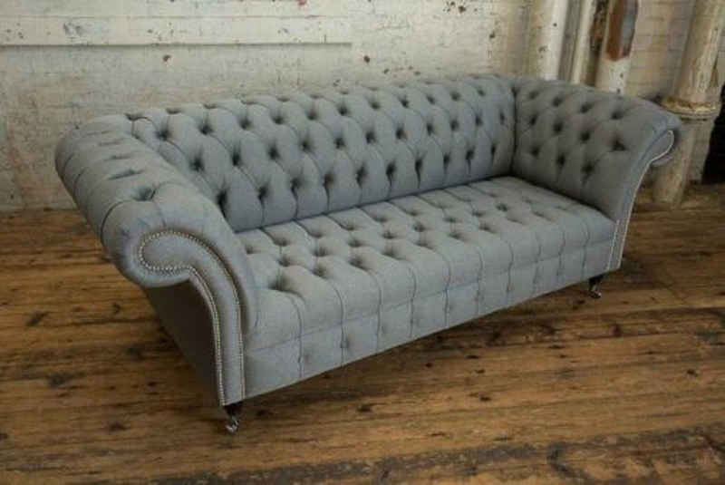 JVmoebel 3-Sitzer »Graue Chesterfield Couch Textil Polster Sitz Garnitur Sofa«, Made in Europe