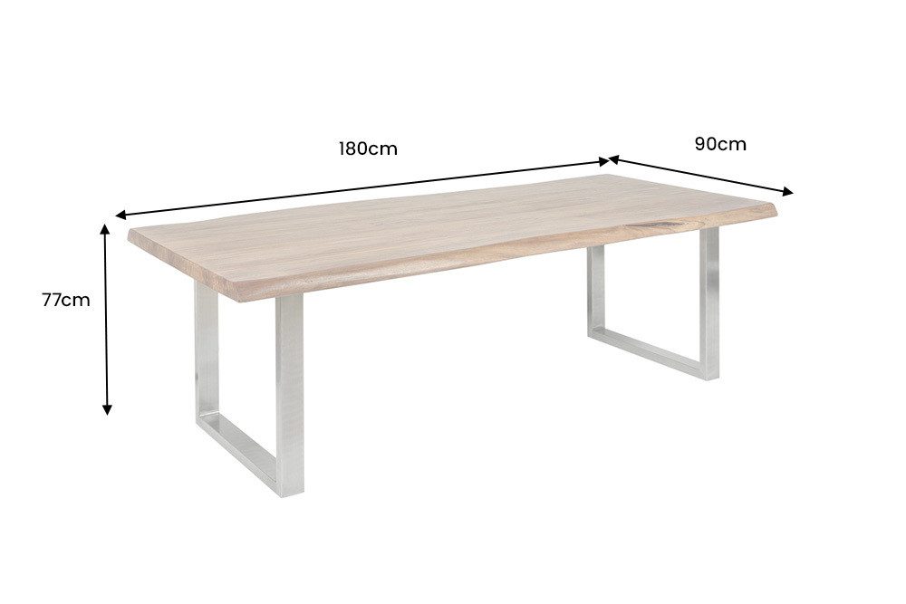 riess-ambiente Baumkantentisch MAMMUT 180cm natur/silber - Akazie, Massivholz, U-Gestell, Edelstahl (Einzelartikel, 1-St), Familien-Herzstück im Wohn- & Esszimmer - ideal für max. 8 Personen