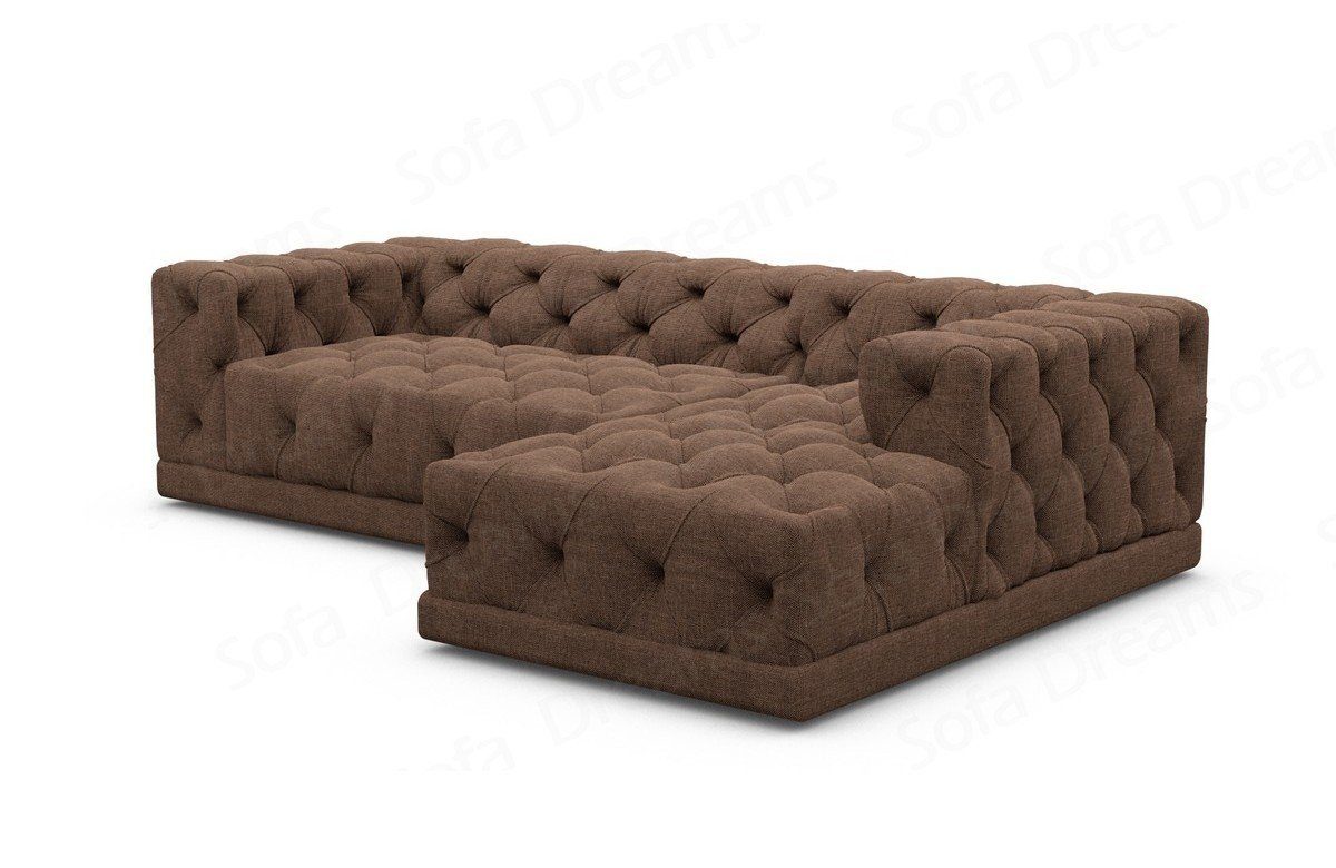 Polster Dreams dunkelbraun18 Ecksofa Strukturstoff Stoffsofa, Stoff Chesterfield Style, Palma kurz Loungesofa Sofa Sofa Form L