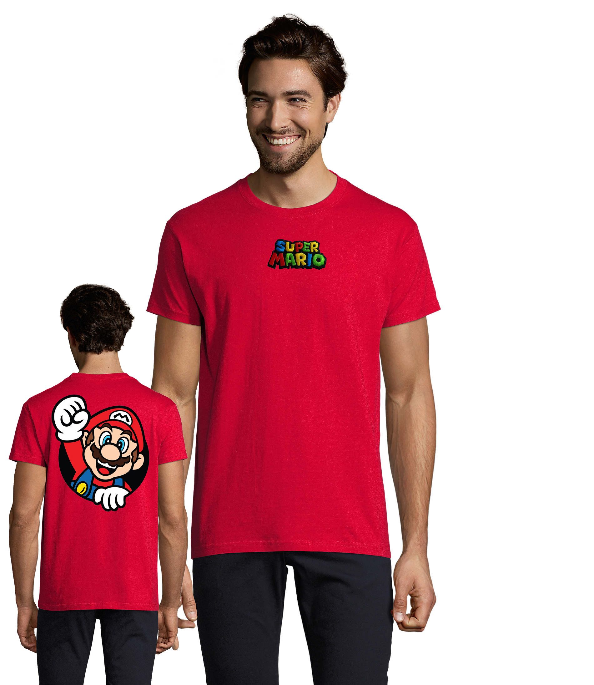 Hubihu T-Shirt Super Mario Front Stick mit riesigem Rücken Druck in Rot und günstig online kaufen