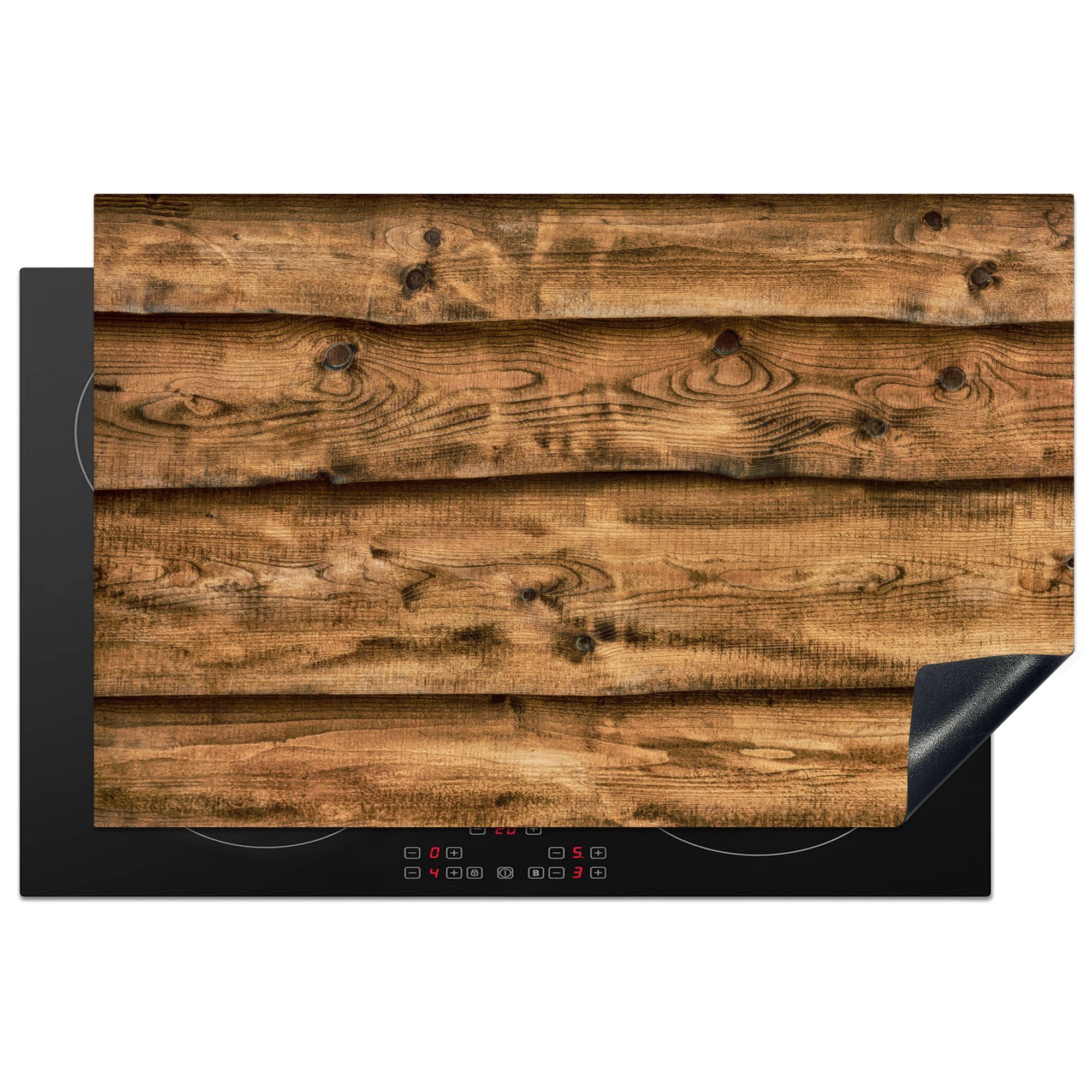 MuchoWow Herdblende-/Abdeckplatte Regale - Rustikal - Holz, Vinyl, (1 tlg), 81x52 cm, Induktionskochfeld Schutz für die küche, Ceranfeldabdeckung